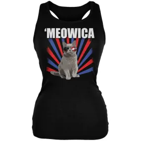 4th of July Meowica Black Juniors Tank Top