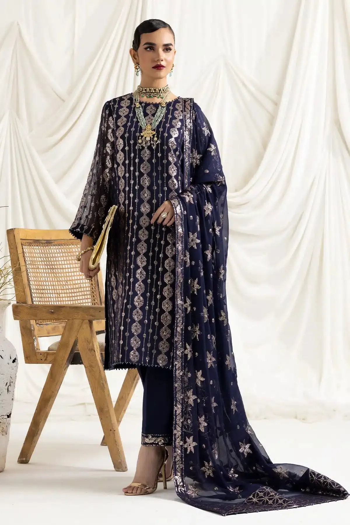 Alizeh | Dua Formals 23 | DUA-V02D01A- AIREEN(NAVY BLUE)