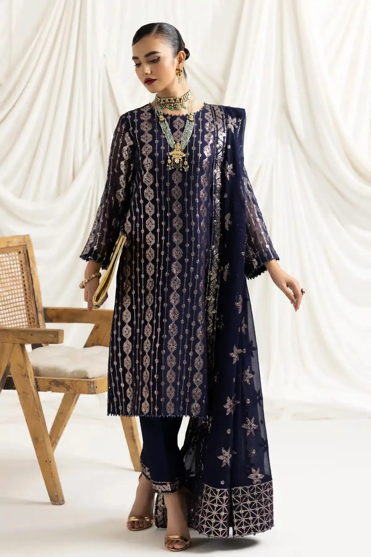 Alizeh | Dua Formals 23 | DUA-V02D01A- AIREEN(NAVY BLUE)