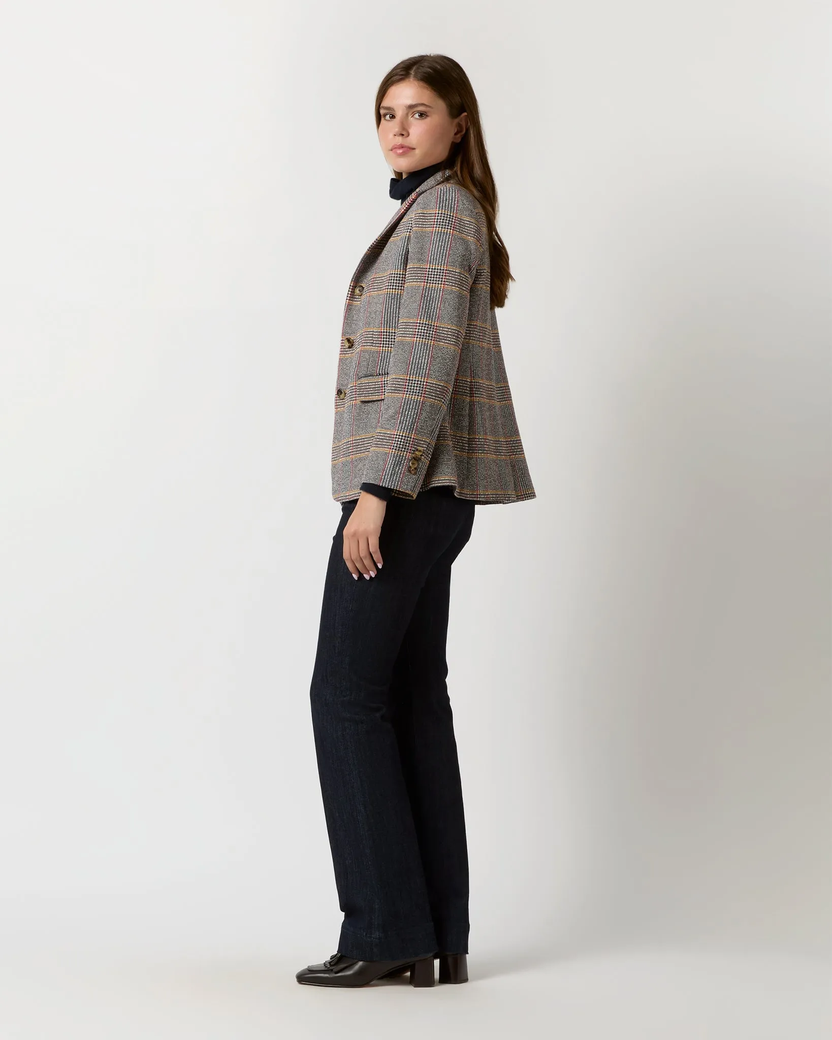 Amelia Jacket in Brown/Red/Gold Glen Plaid Wool/Cotton Blend