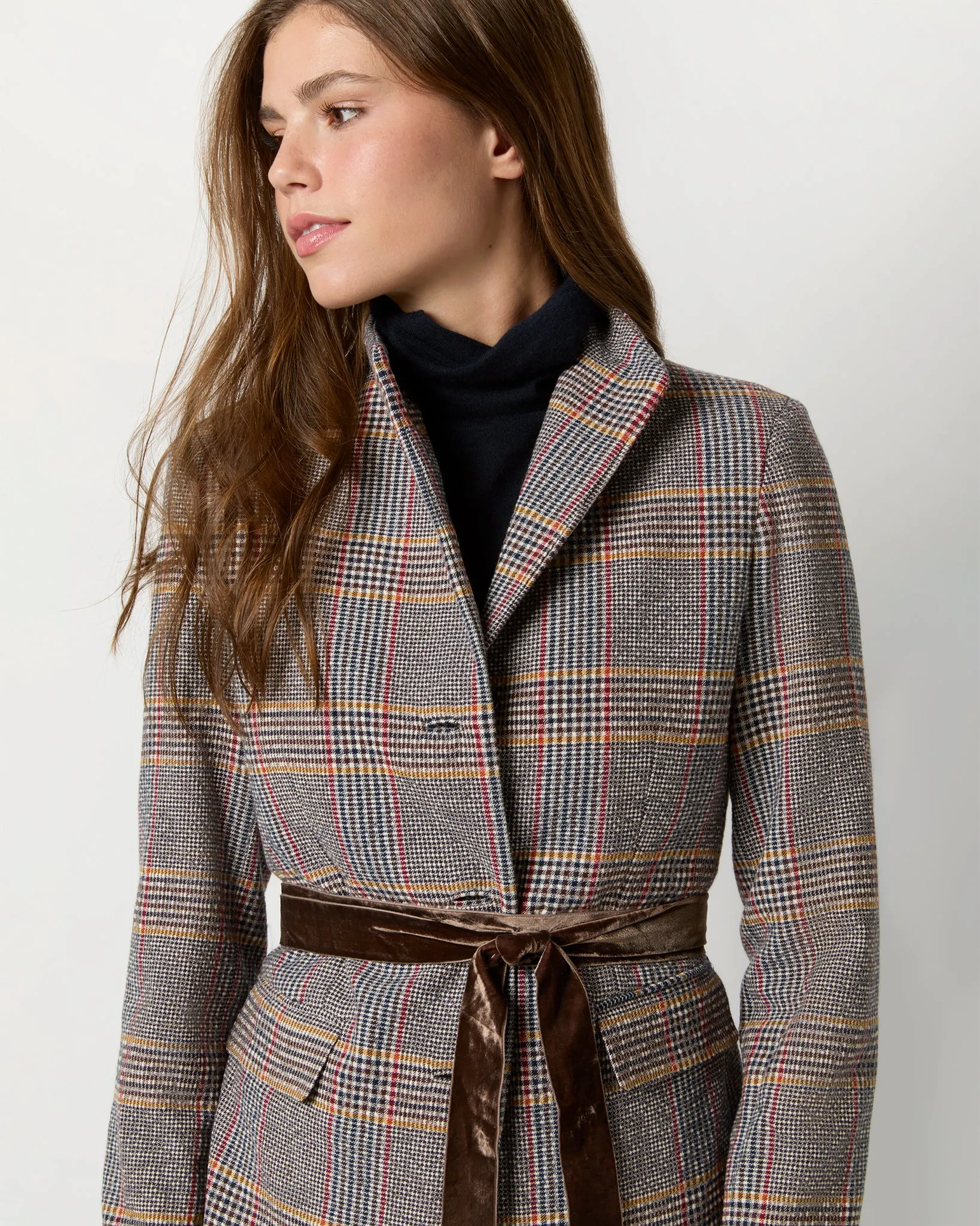 Amelia Jacket in Brown/Red/Gold Glen Plaid Wool/Cotton Blend