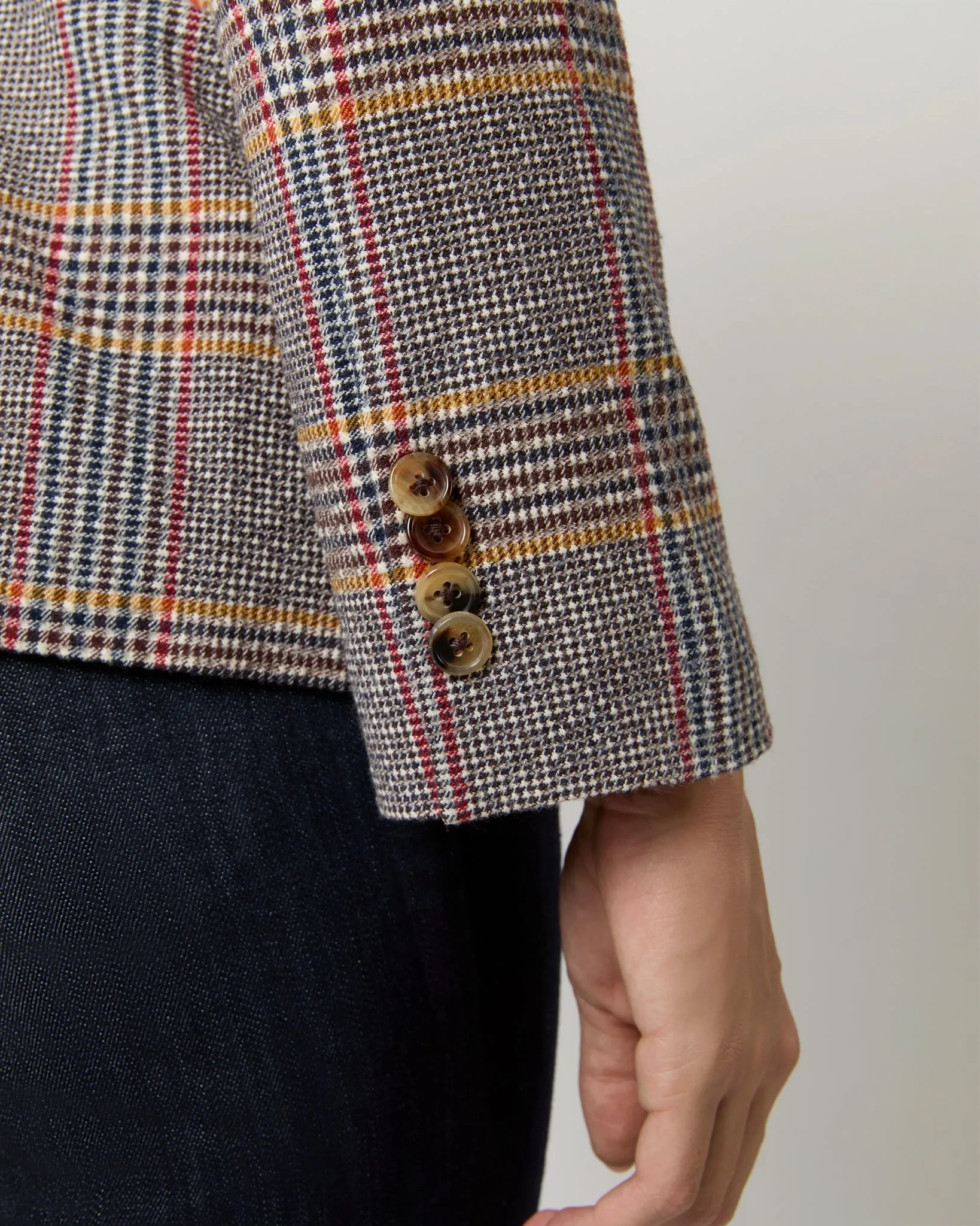 Amelia Jacket in Brown/Red/Gold Glen Plaid Wool/Cotton Blend