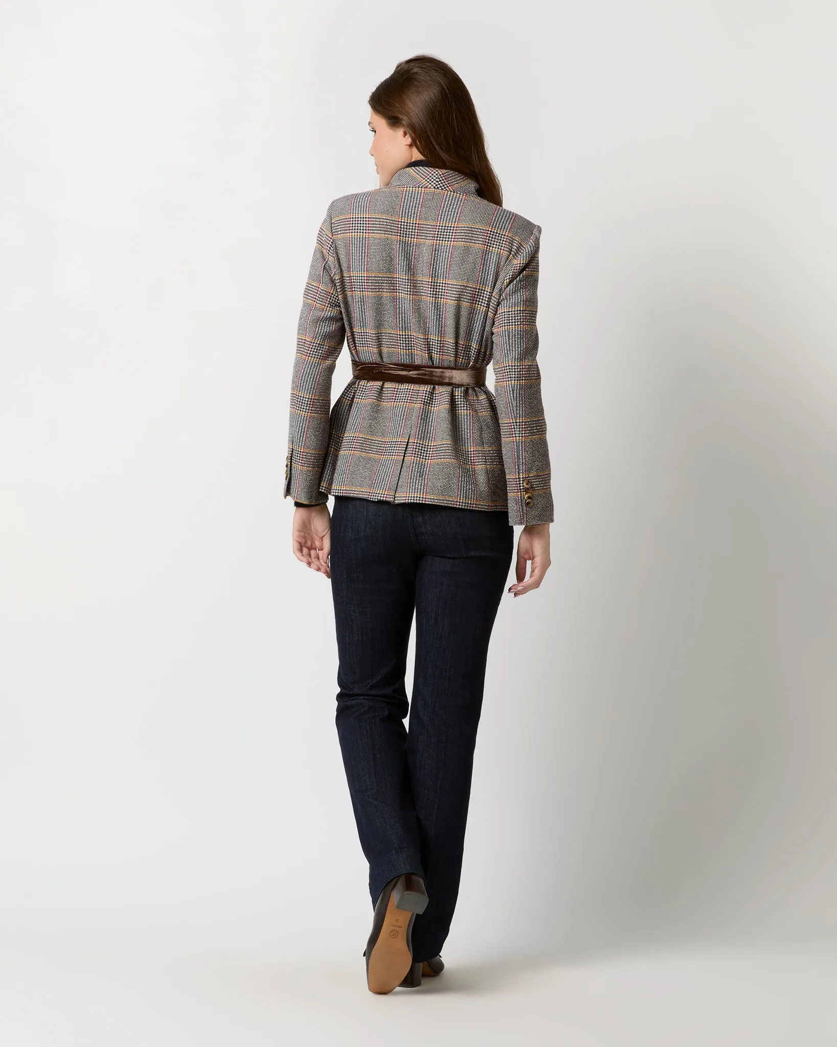 Amelia Jacket in Brown/Red/Gold Glen Plaid Wool/Cotton Blend