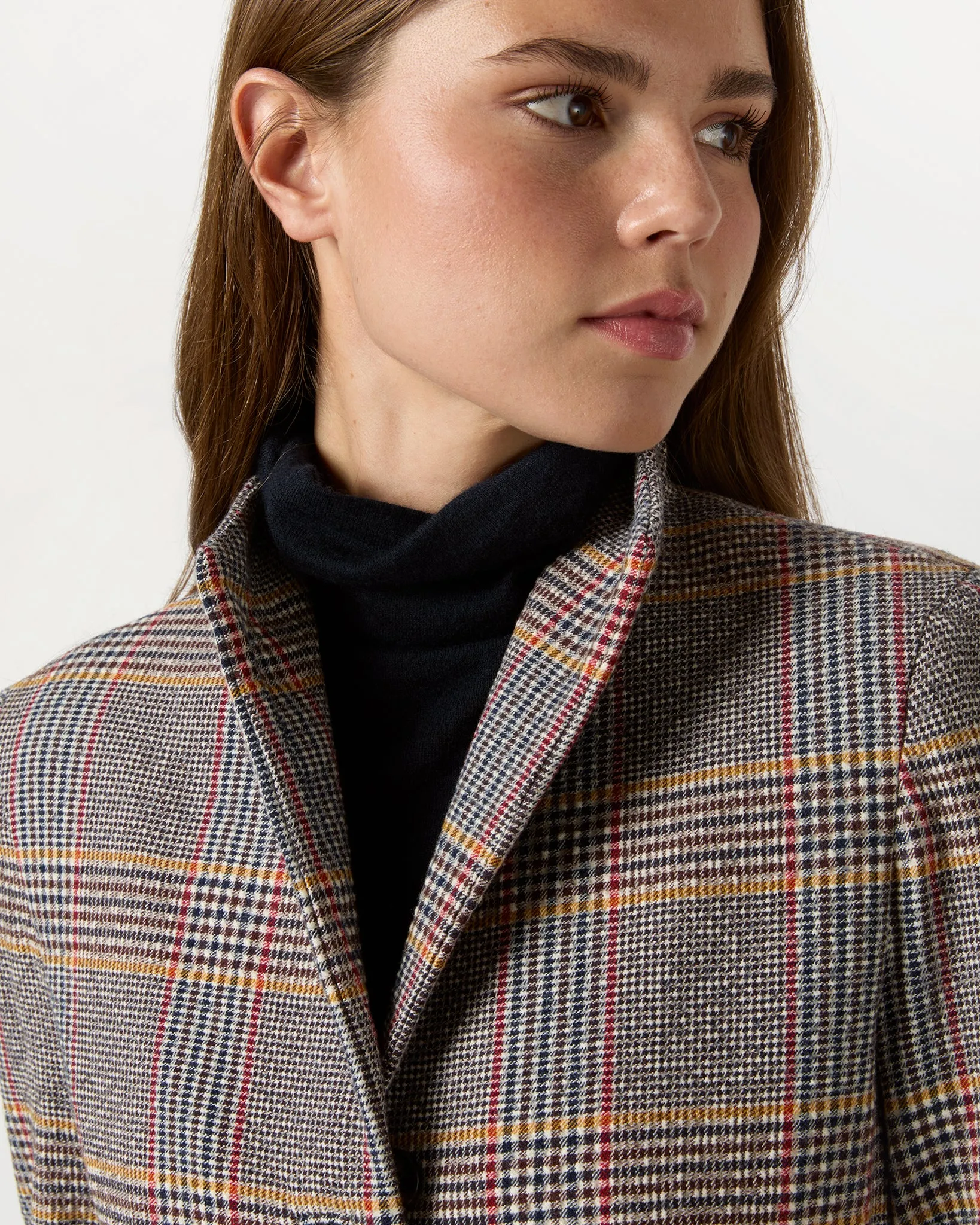 Amelia Jacket in Brown/Red/Gold Glen Plaid Wool/Cotton Blend