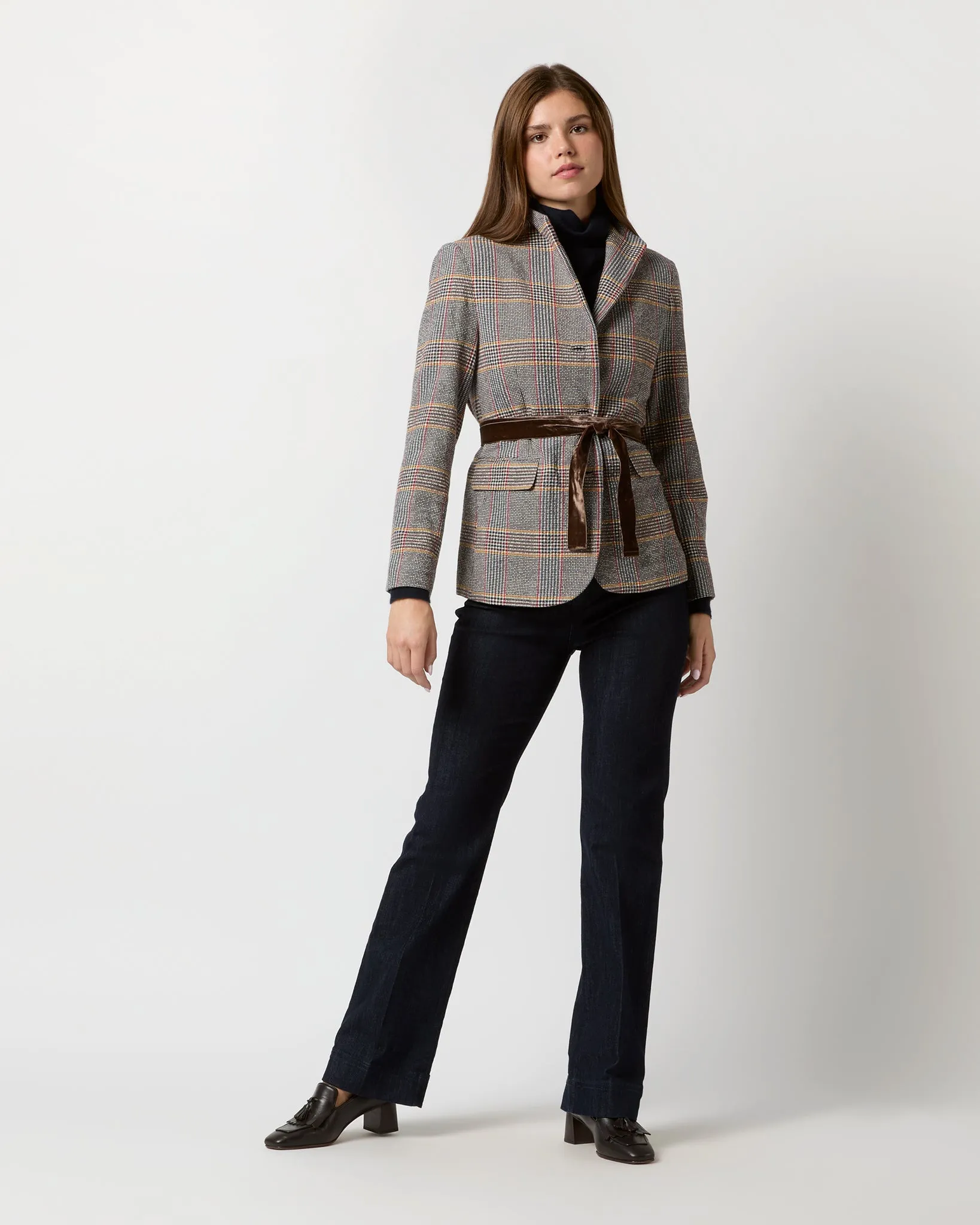 Amelia Jacket in Brown/Red/Gold Glen Plaid Wool/Cotton Blend