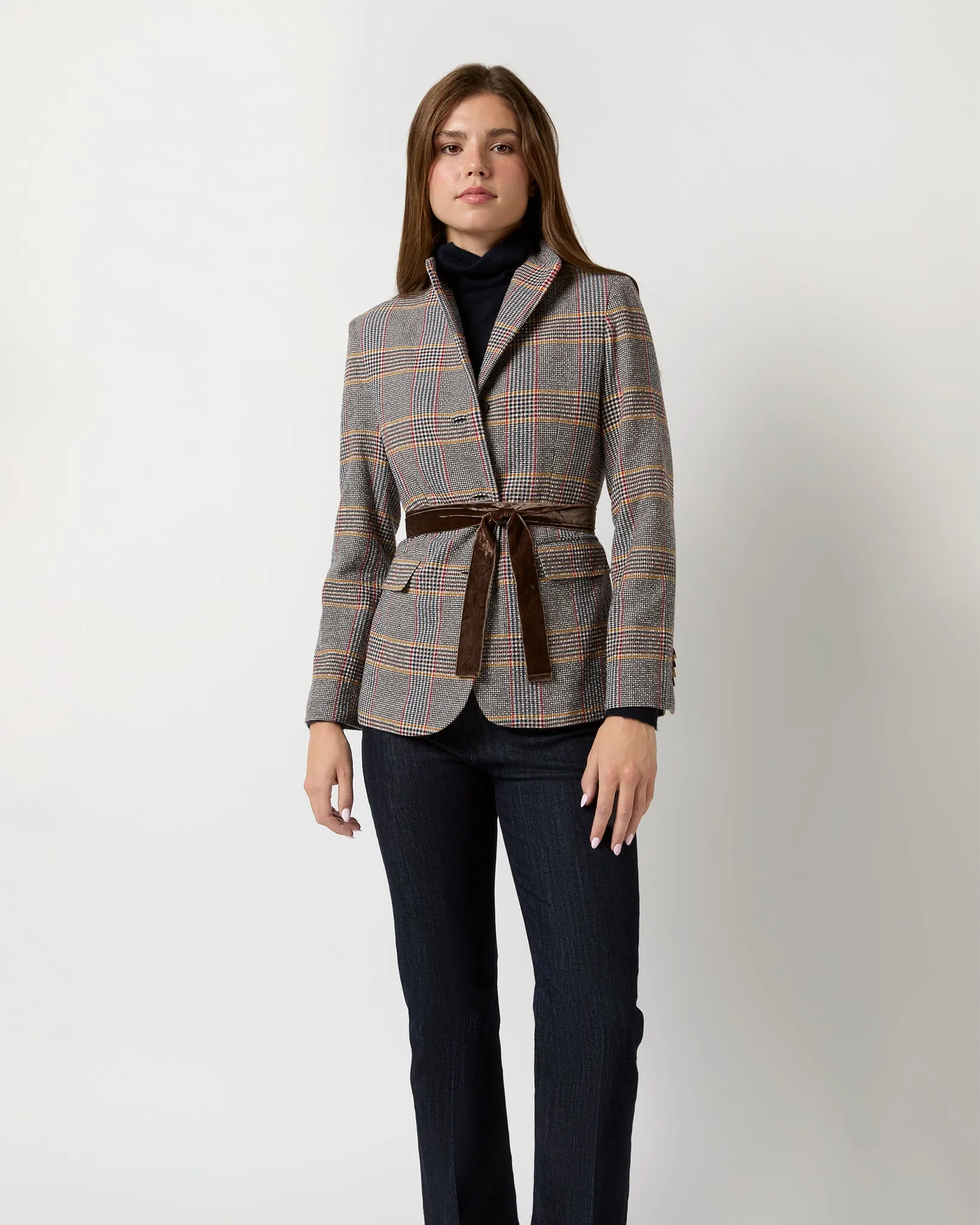 Amelia Jacket in Brown/Red/Gold Glen Plaid Wool/Cotton Blend