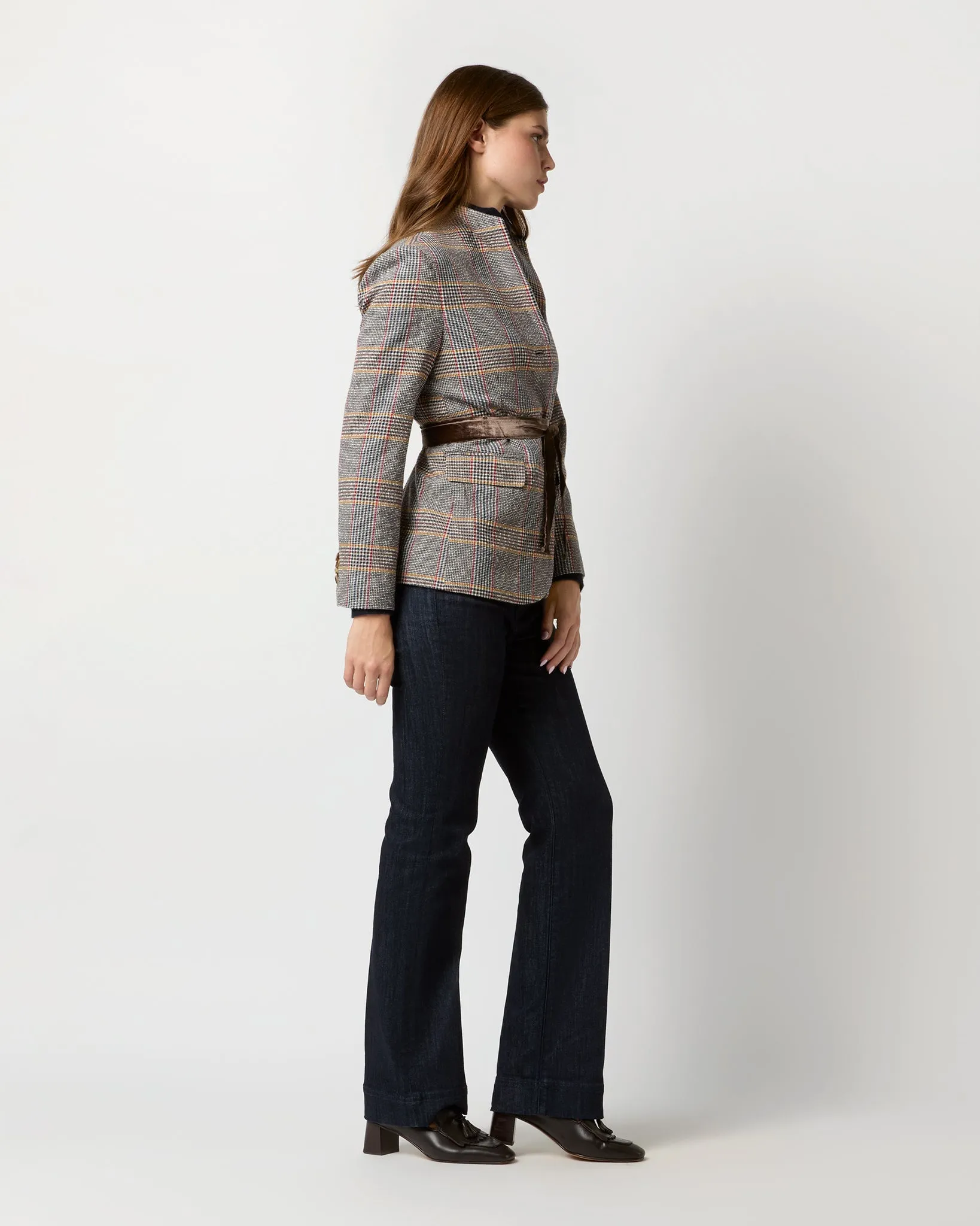 Amelia Jacket in Brown/Red/Gold Glen Plaid Wool/Cotton Blend