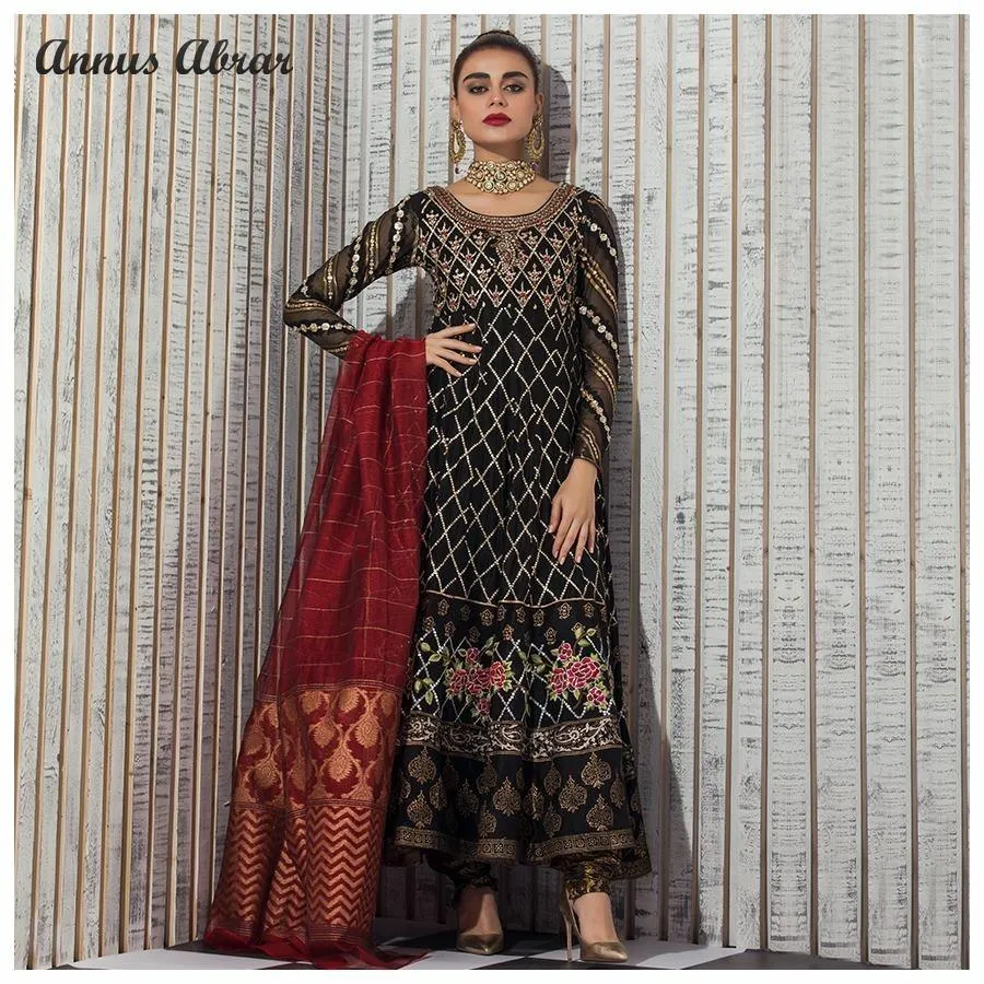 Annus Abrar Chiffon Dresses - Embroidered Chiffon Dupatta - Replica - Unstitched