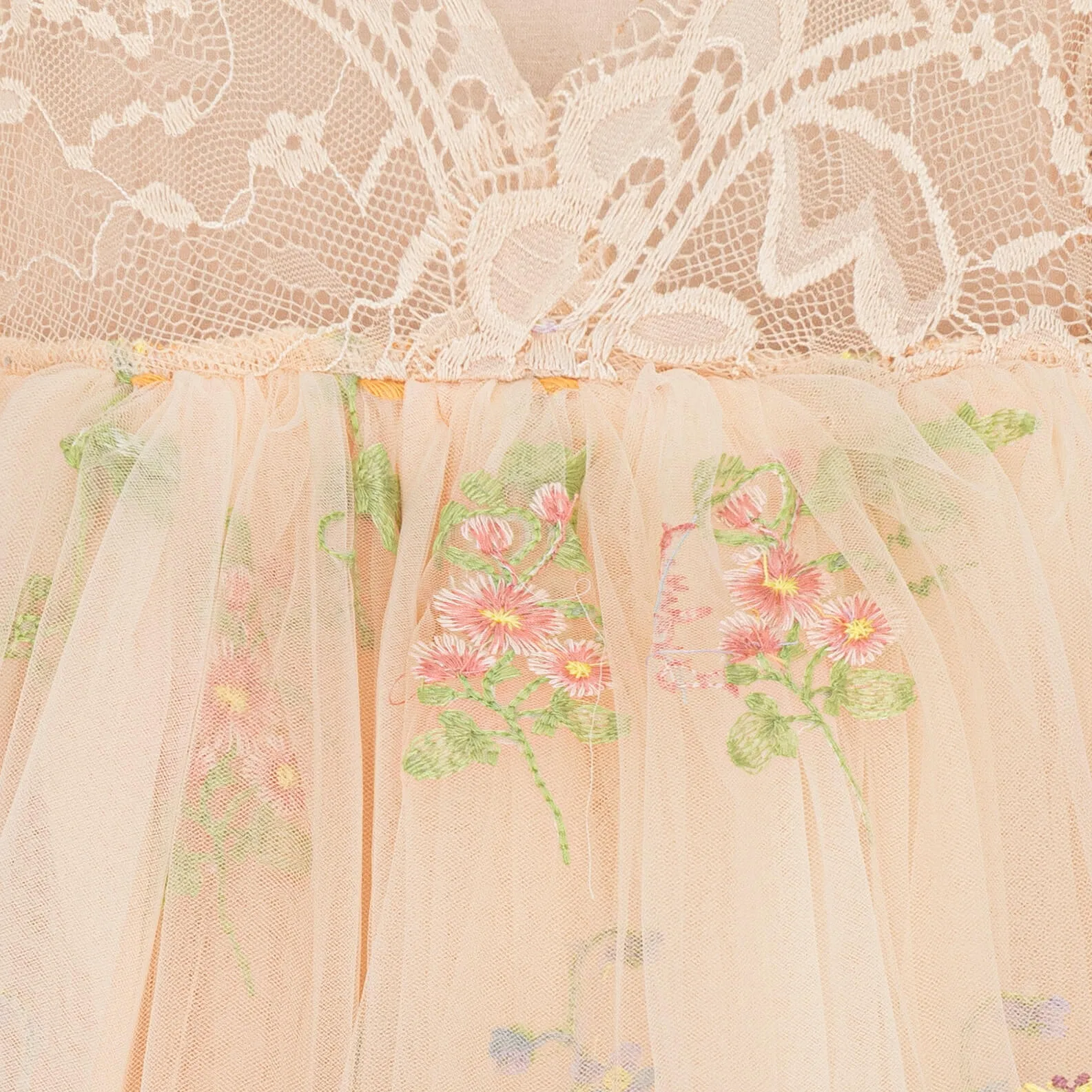 Baby Enchanted Dress - Embroidered Apricot Champagne Lace