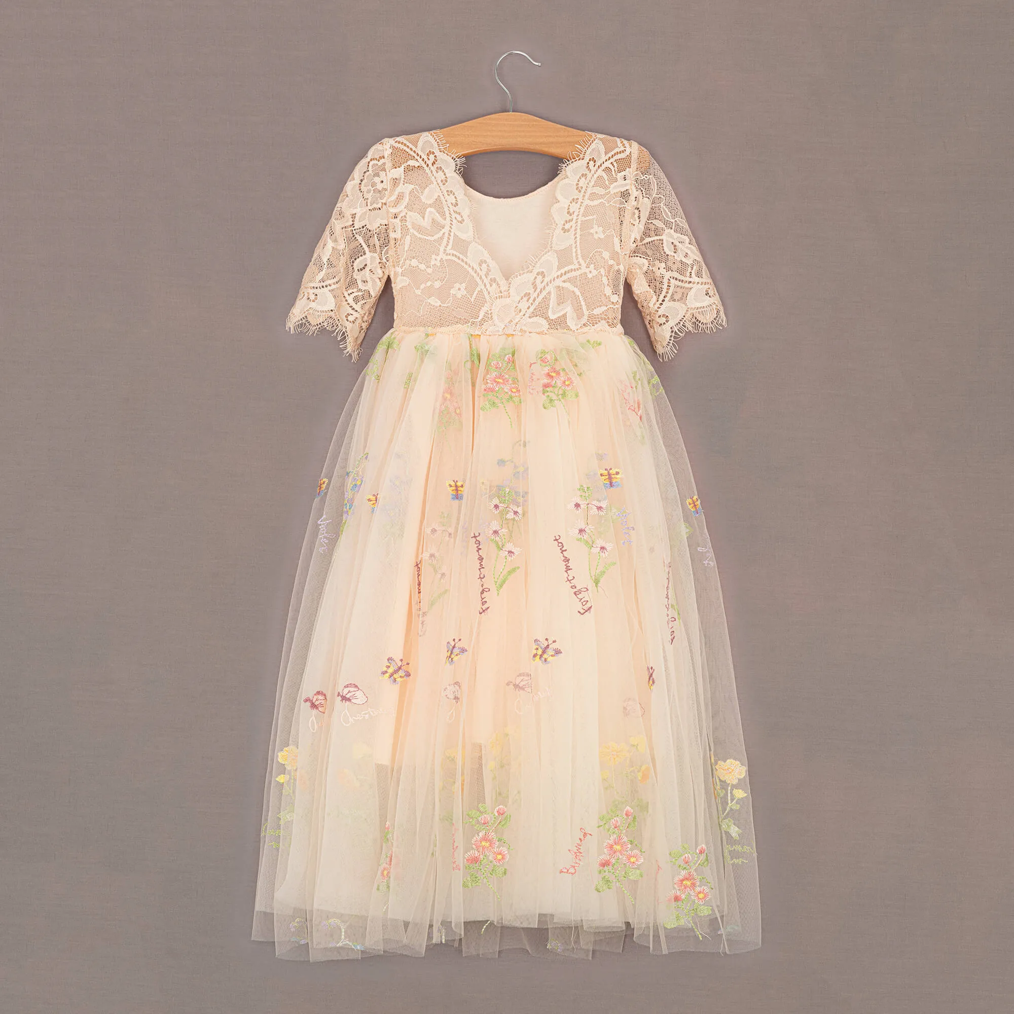 Baby Enchanted Dress - Embroidered Apricot Champagne Lace