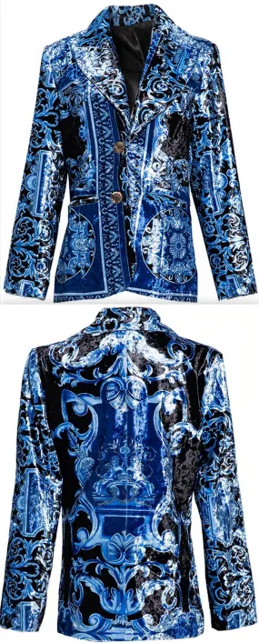 Baroque Blue Velvet Blazer