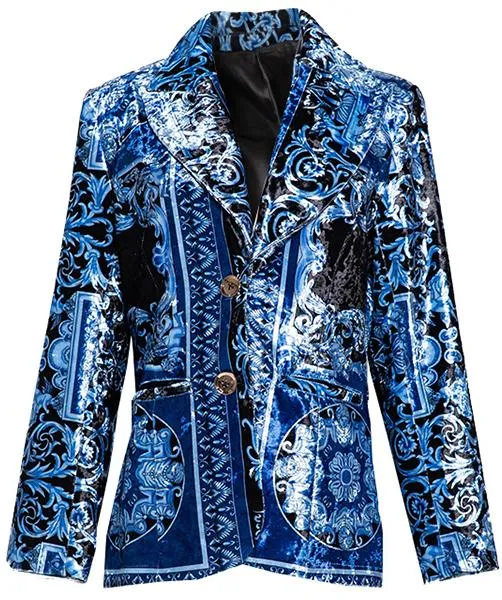 Baroque Blue Velvet Blazer