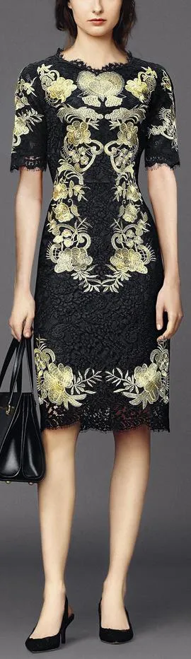 Black Embroidered Lace Dress