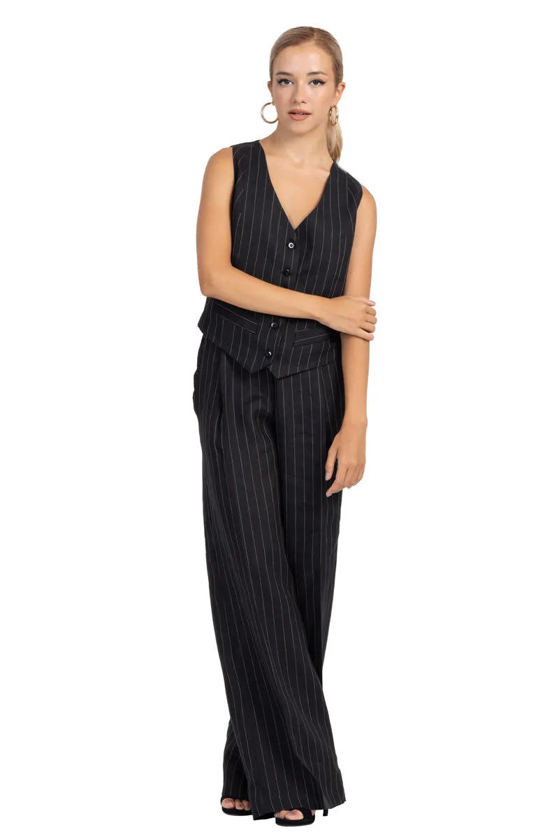 Black Pinstripe Women's Tailored Trousers