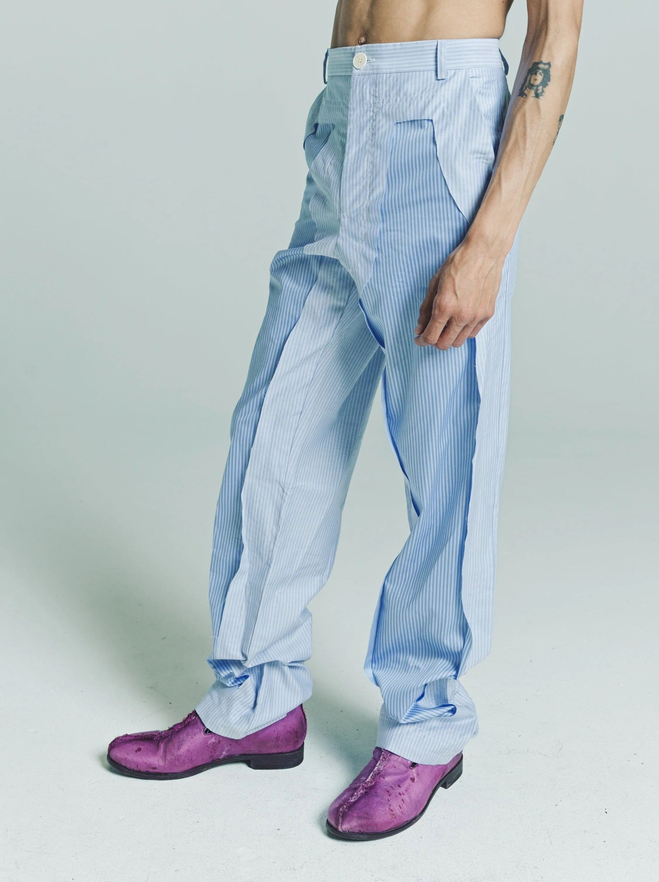 Blue Poplin Eraser Tailored Trousers