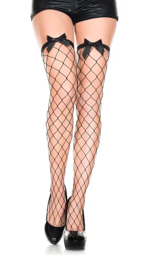 Bow Babe Diamond Net Thigh Highs