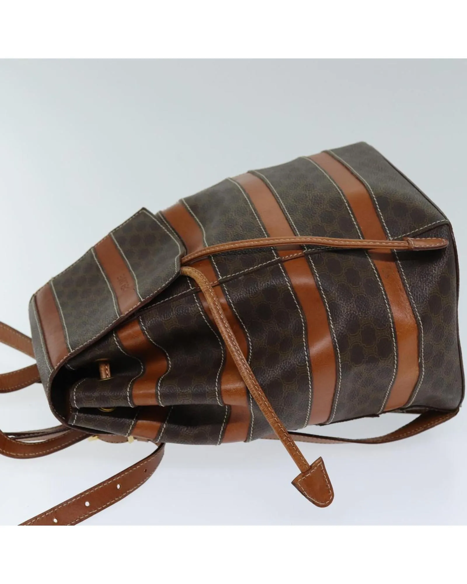 Brown Canvas Backpack with PVC Leather Accents