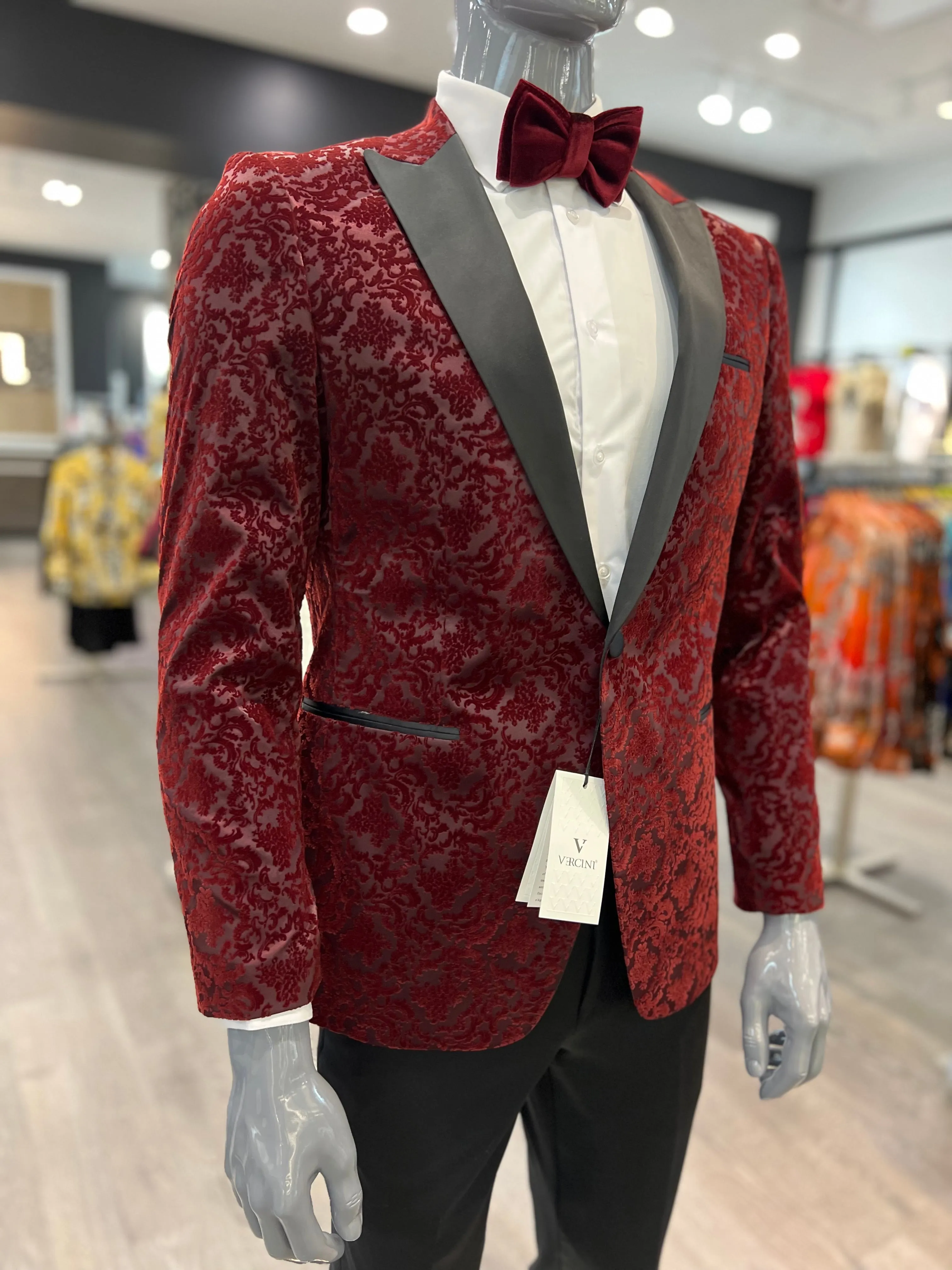 Burgundy Velvet Floral Tuxedo