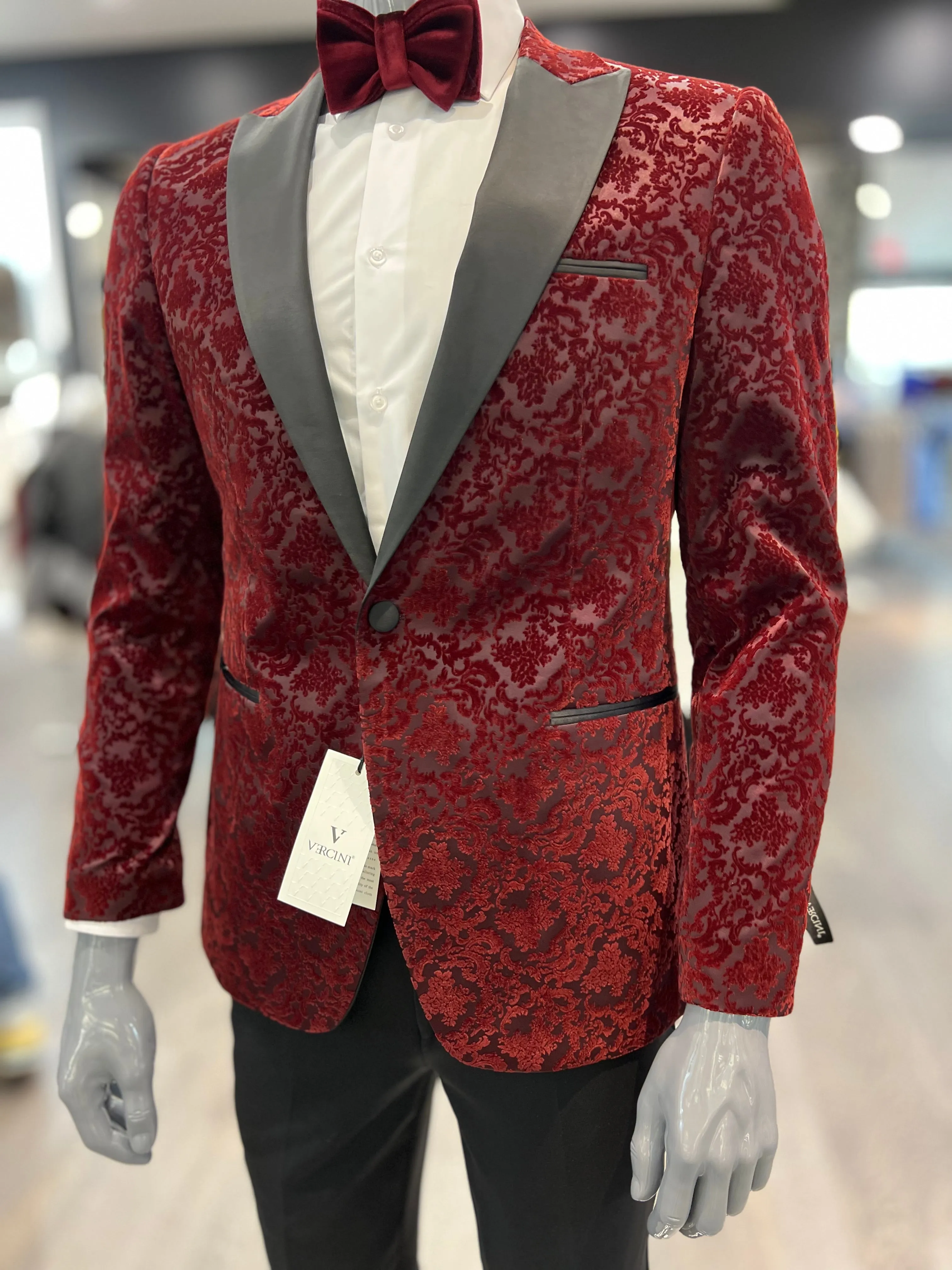 Burgundy Velvet Floral Tuxedo