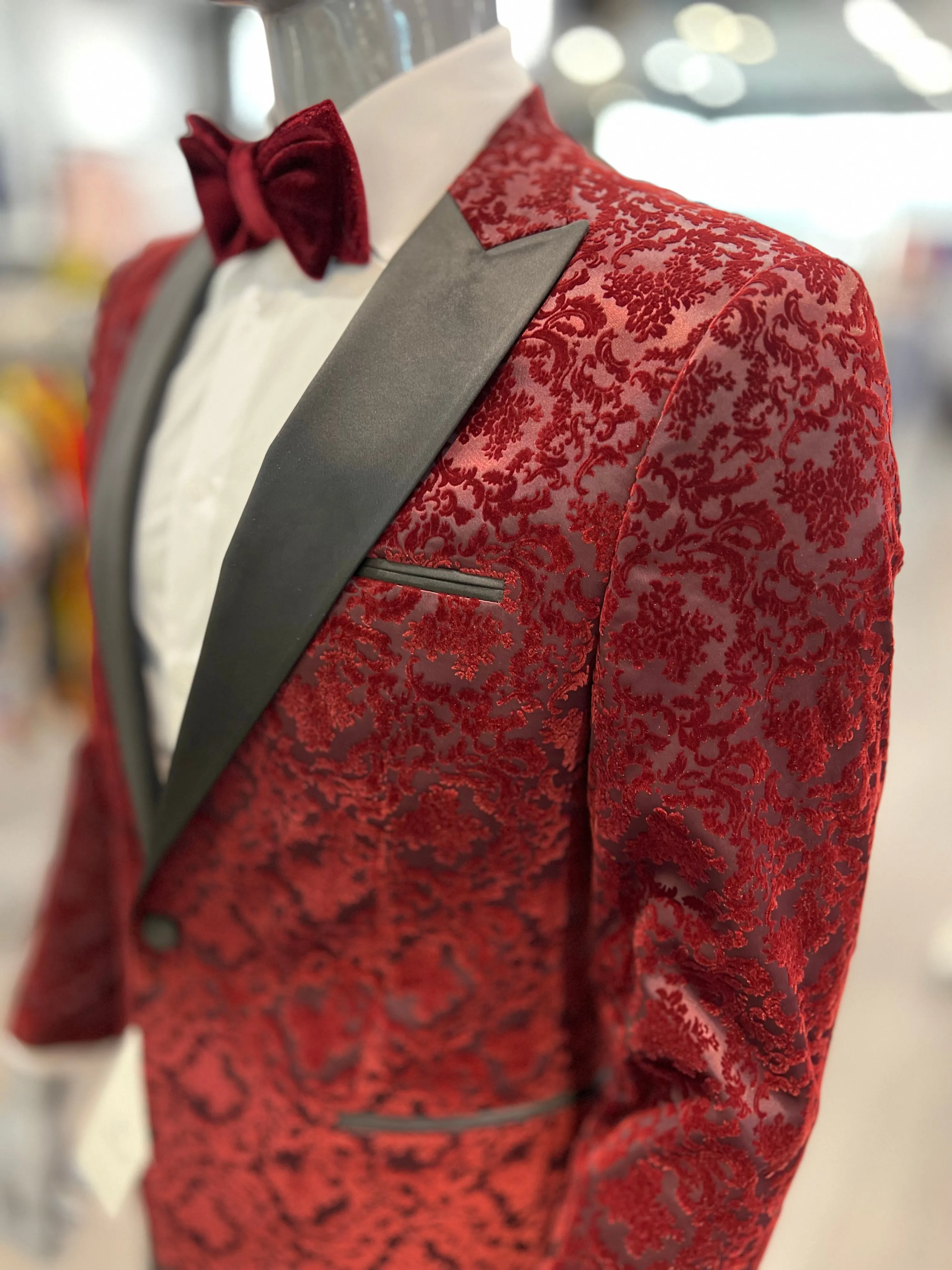 Burgundy Velvet Floral Tuxedo