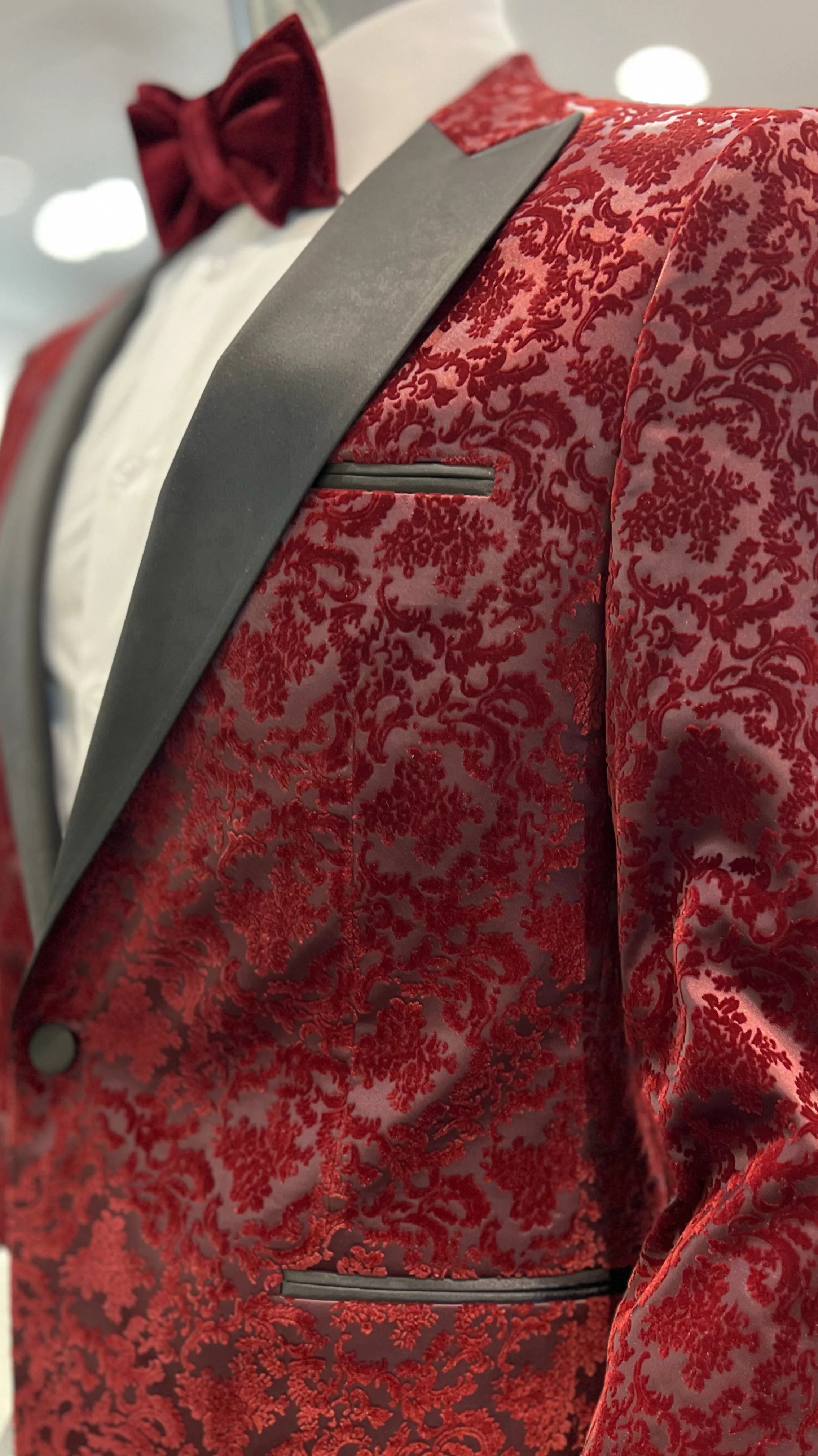 Burgundy Velvet Floral Tuxedo