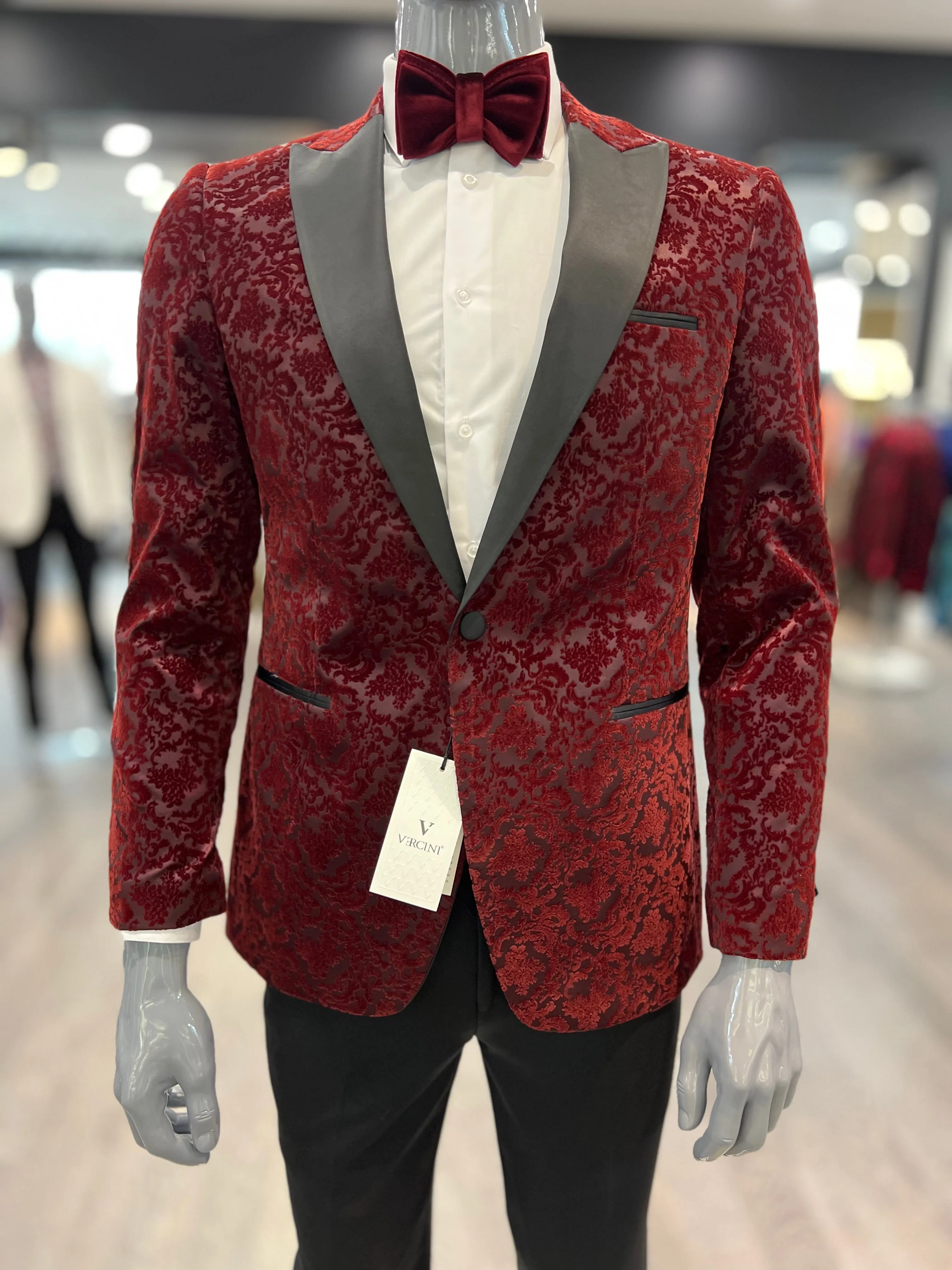 Burgundy Velvet Floral Tuxedo