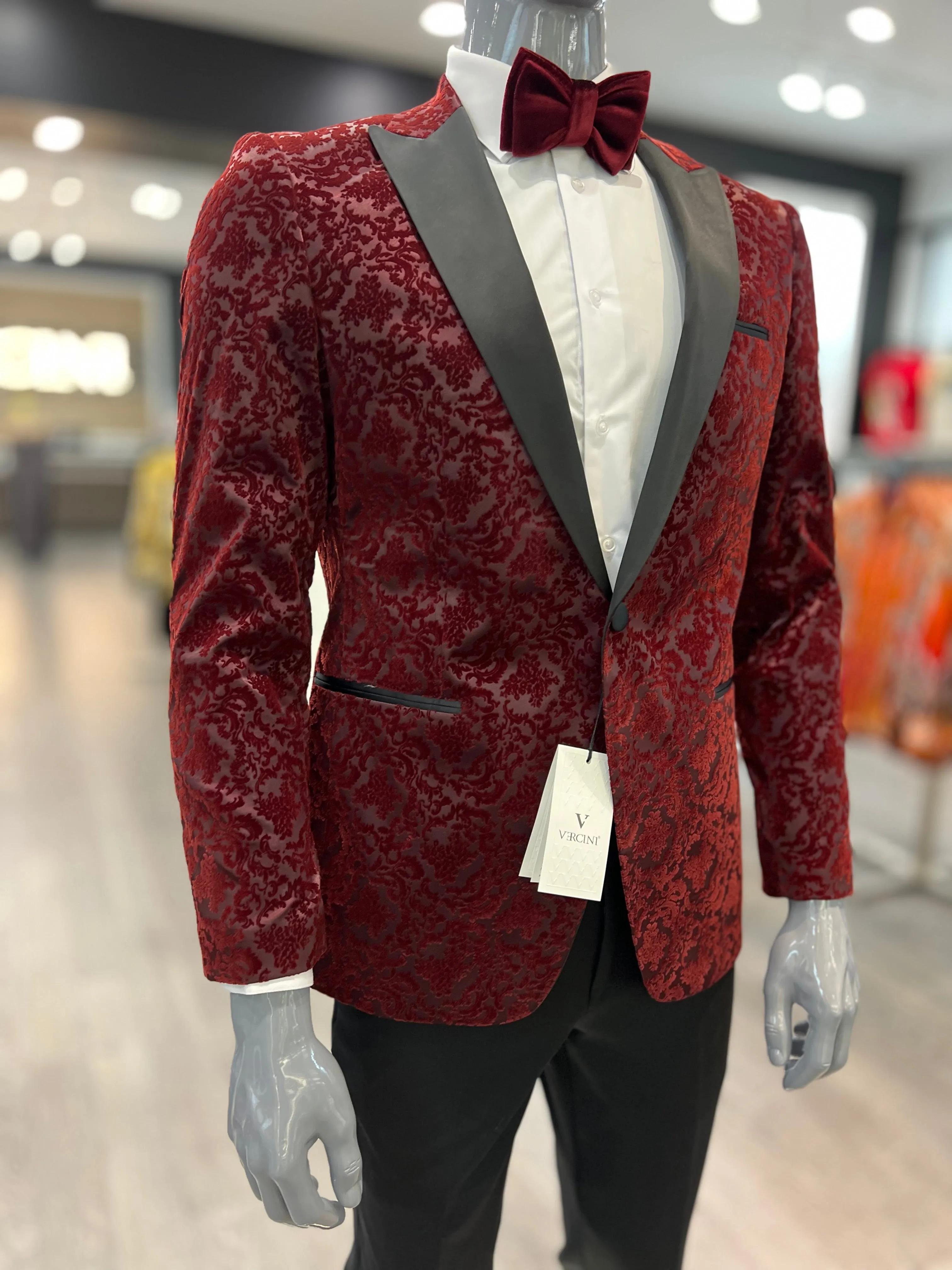 Burgundy Velvet Floral Tuxedo