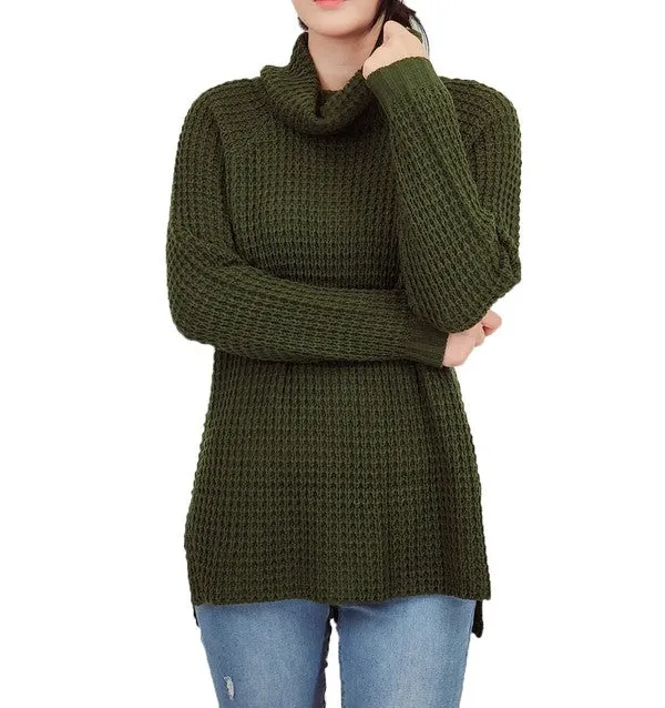 Cowl Neck Oversized Pop-Corn Knit Tunic Sweater