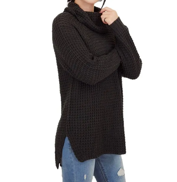 Cowl Neck Oversized Pop-Corn Knit Tunic Sweater