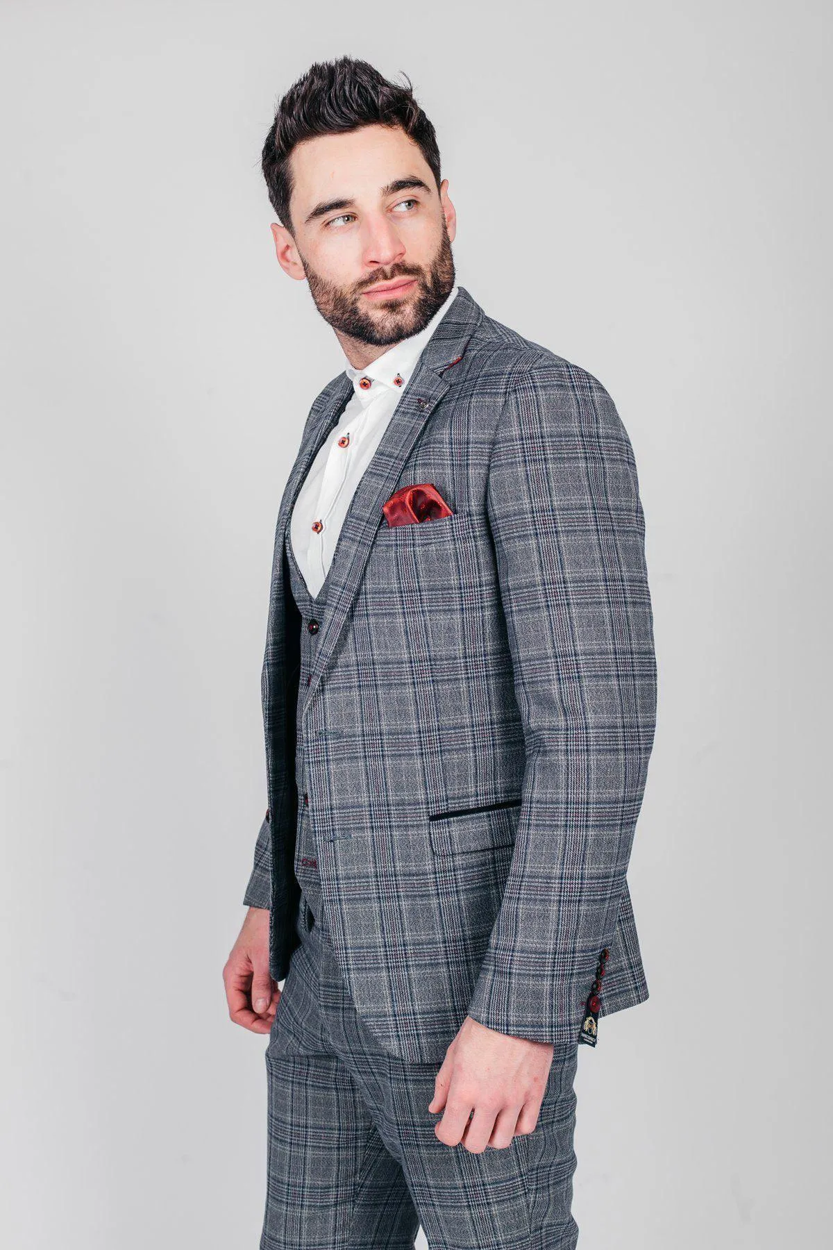 ENZO - Blue Grey Tweed Check Blazer