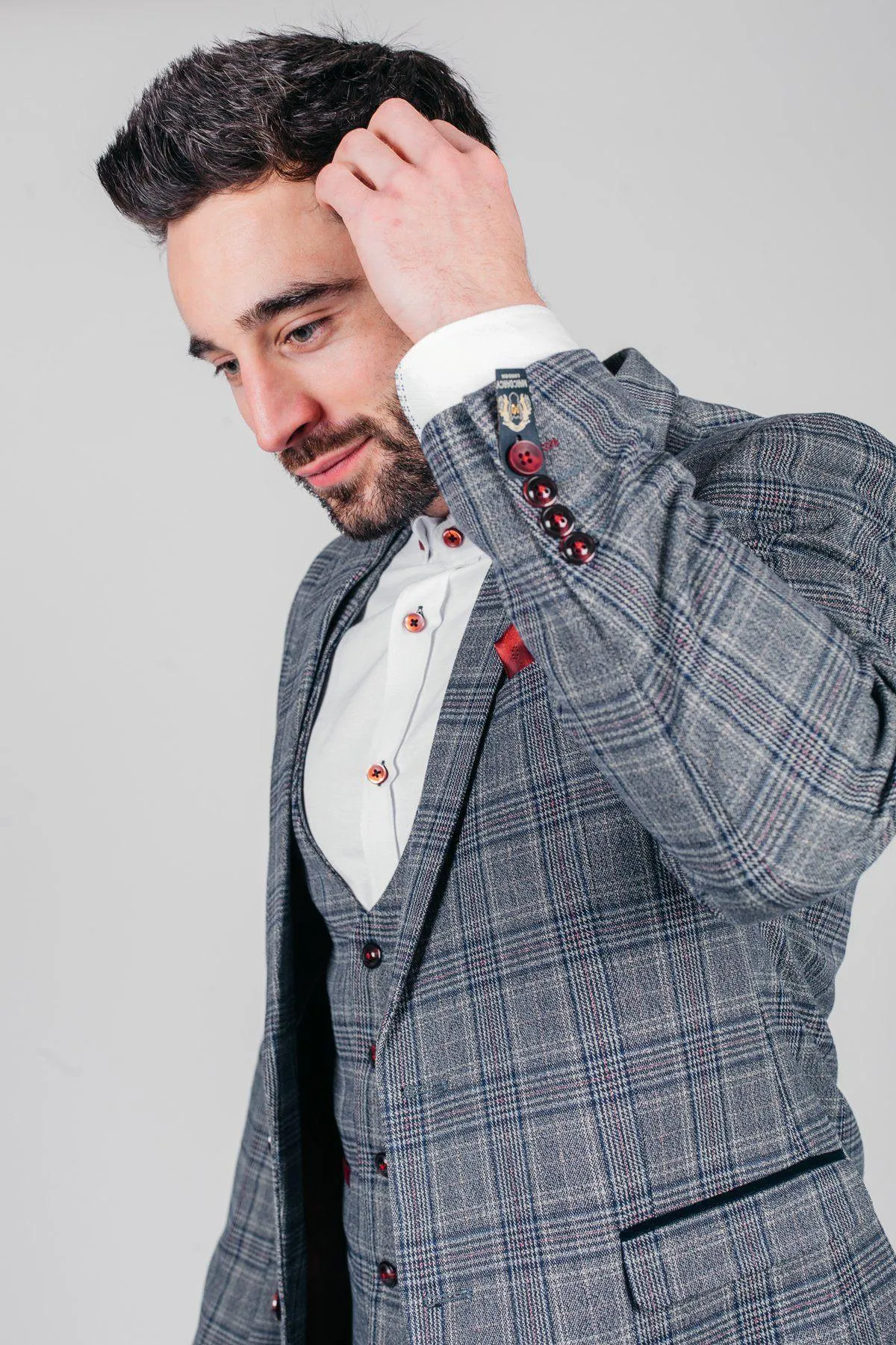 ENZO - Blue Grey Tweed Check Blazer