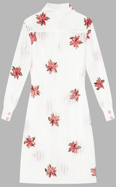 Floral-Embroidered Paneled Shirt-Dress