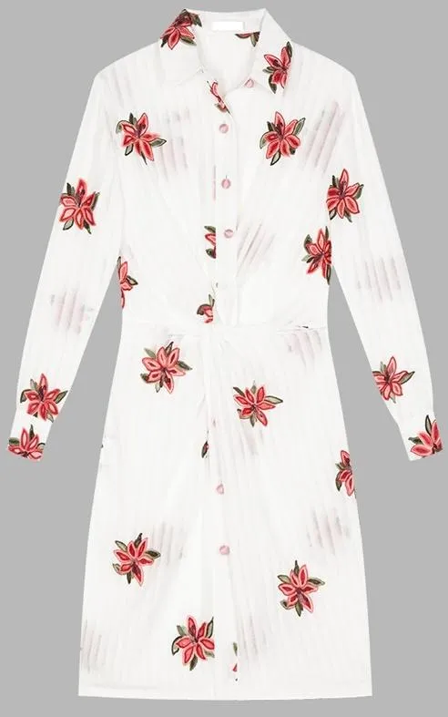 Floral-Embroidered Paneled Shirt-Dress