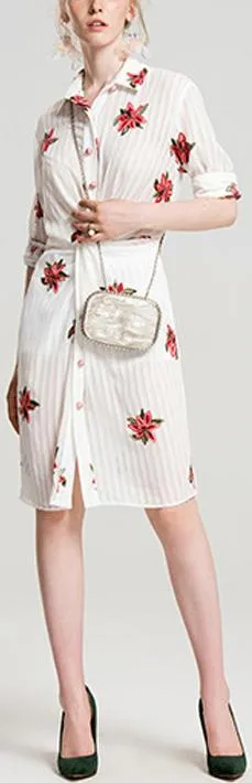 Floral-Embroidered Paneled Shirt-Dress