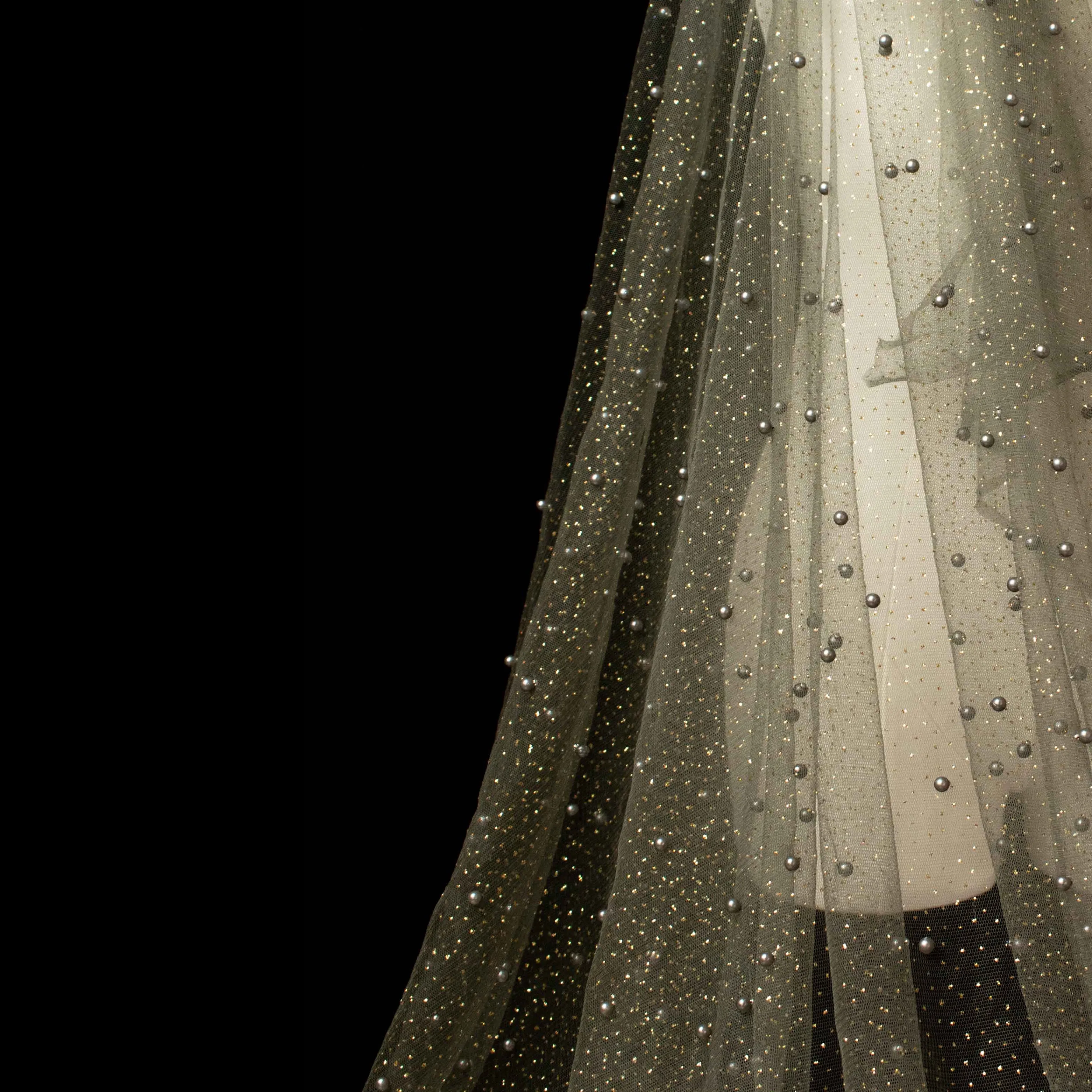 Glitter Tulle Pearl Netting Grey Gold