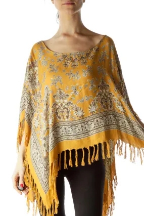 Gold Print Knit Poncho