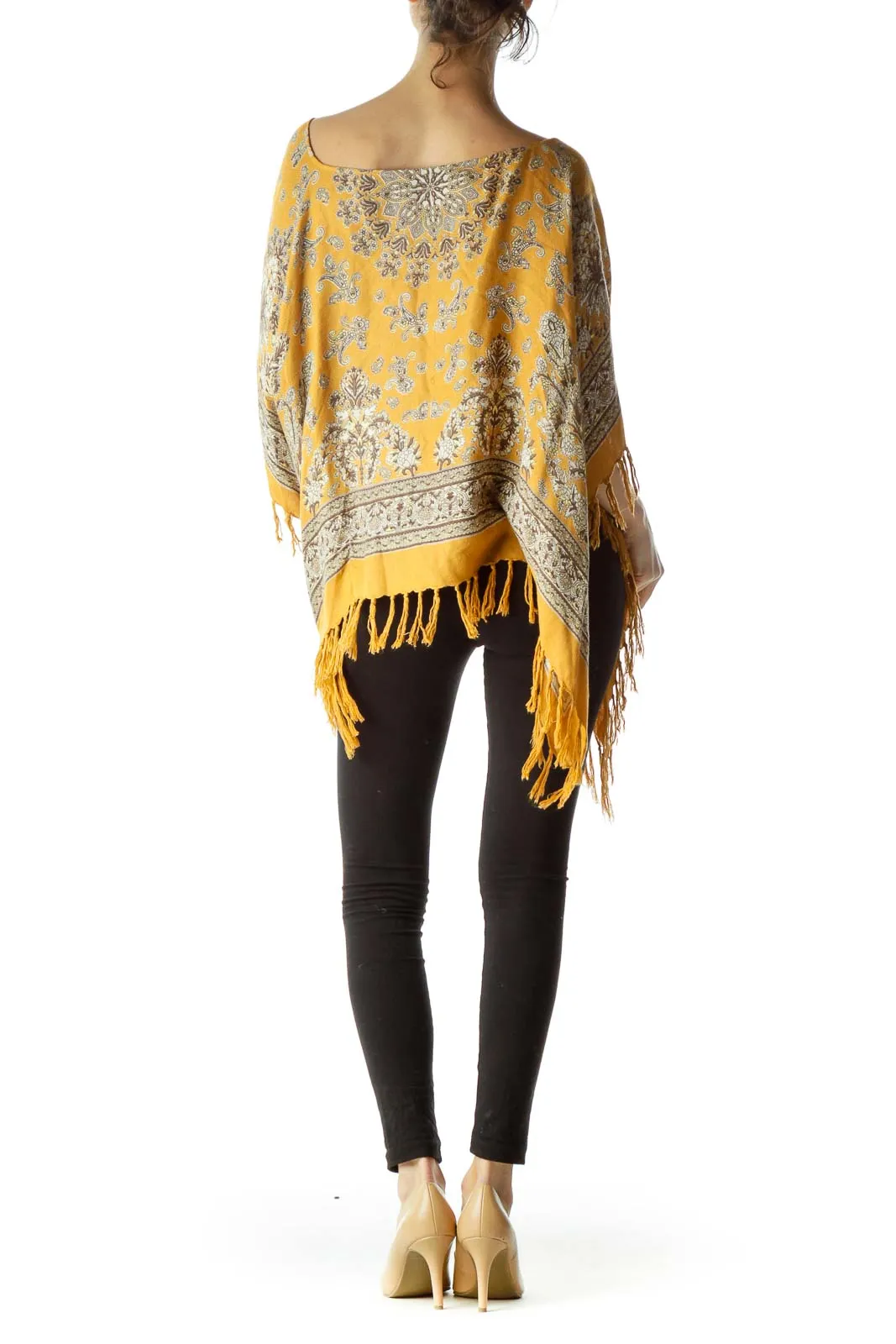 Gold Print Knit Poncho