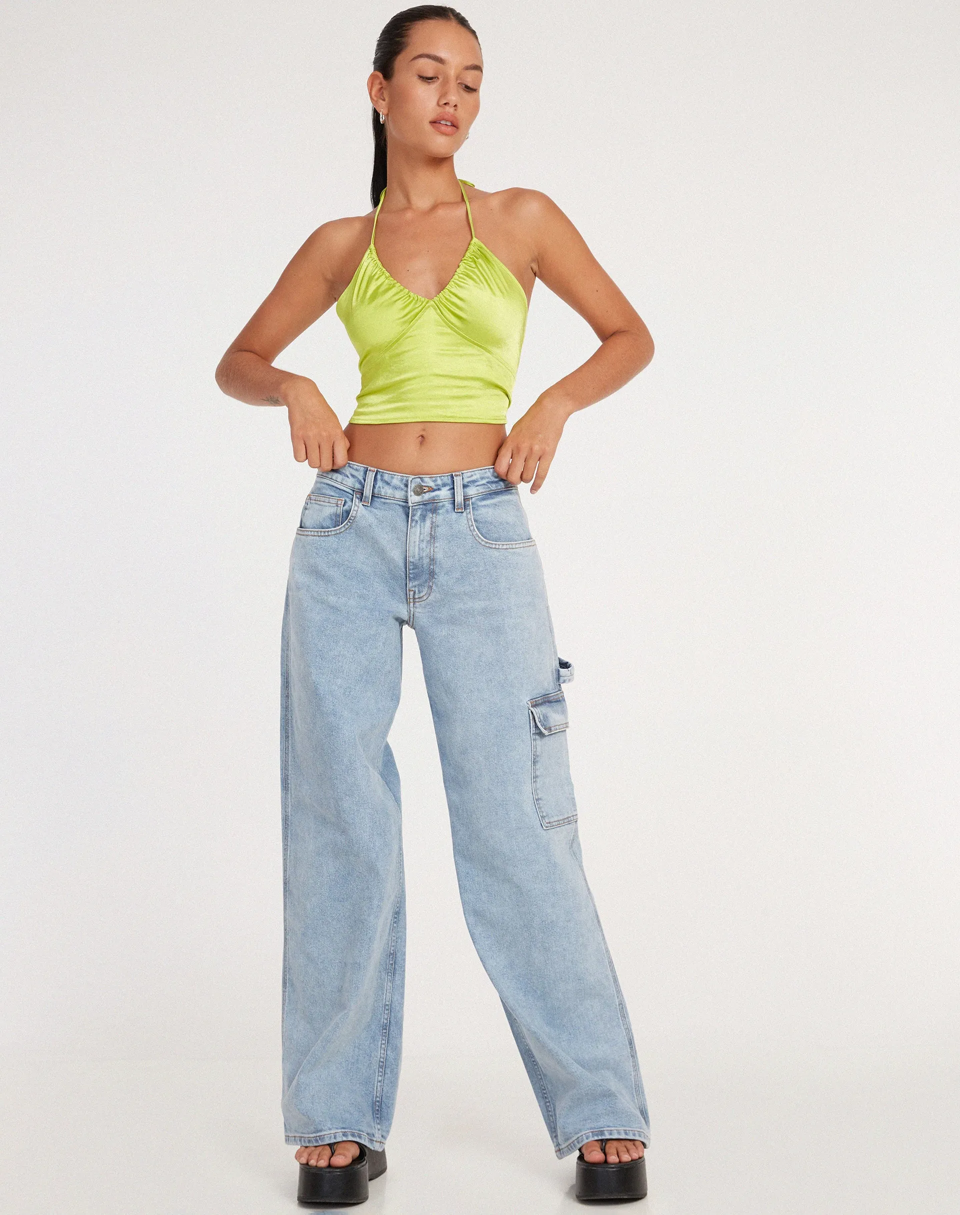 Haltri Crop Top in Satin Lime Green