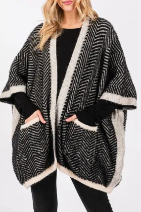 Herringbone Chilling Weather Kimono, Black