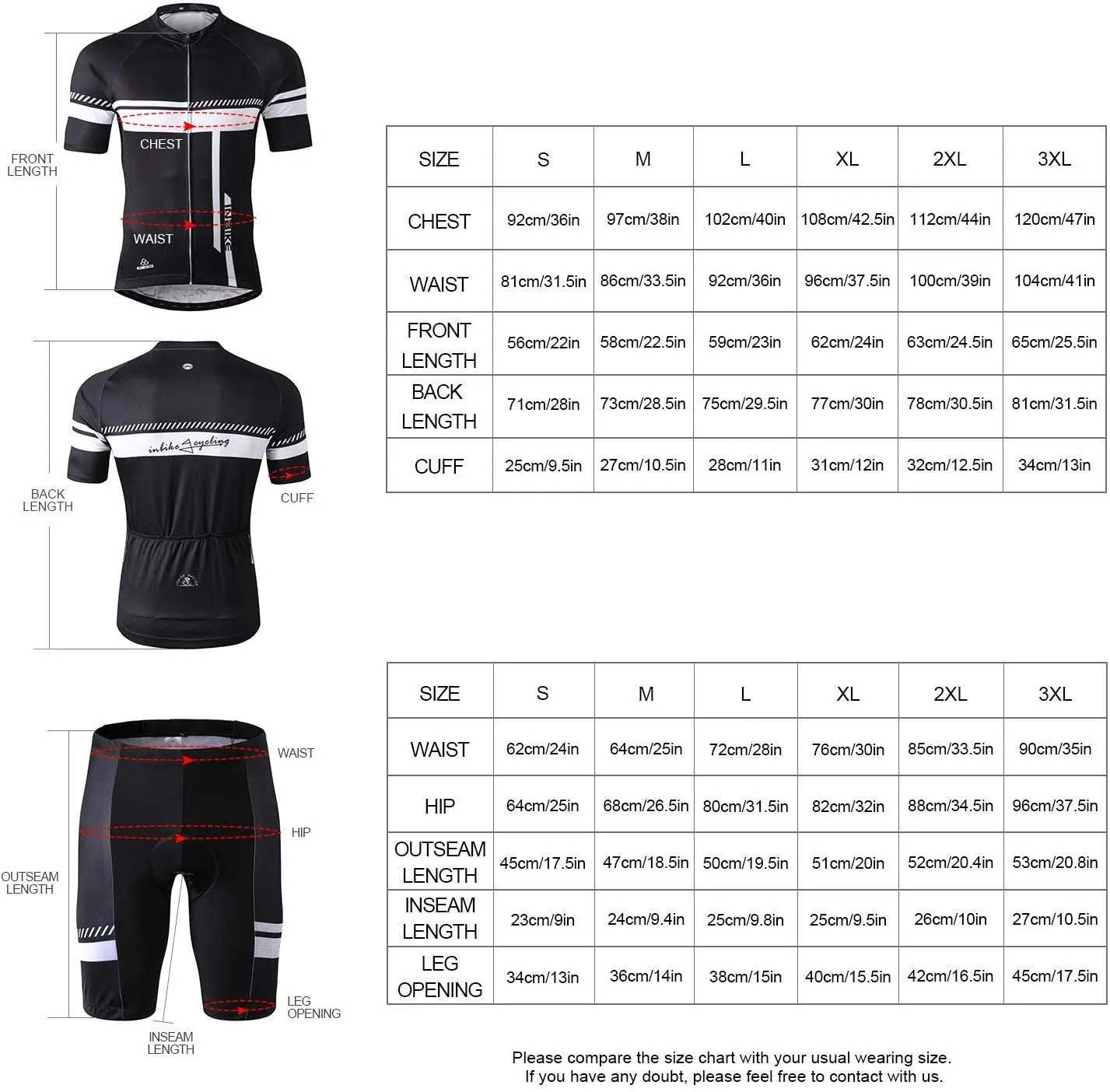 INBIKE Men's Cycling Jersey Set Bib Short Sleeve Bike Shirt with 3D Padded