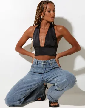 Keiza Crop Top in Satin Black