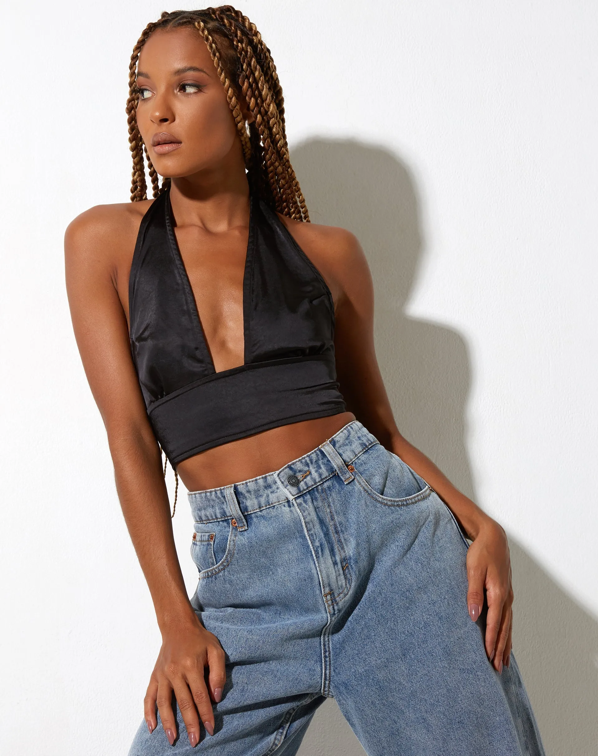 Keiza Crop Top in Satin Black