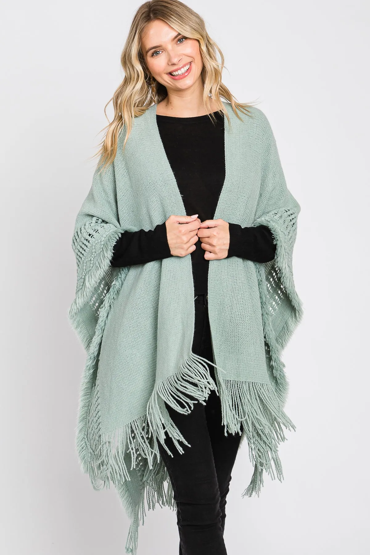 KNIT RUANA WITH FRINGE