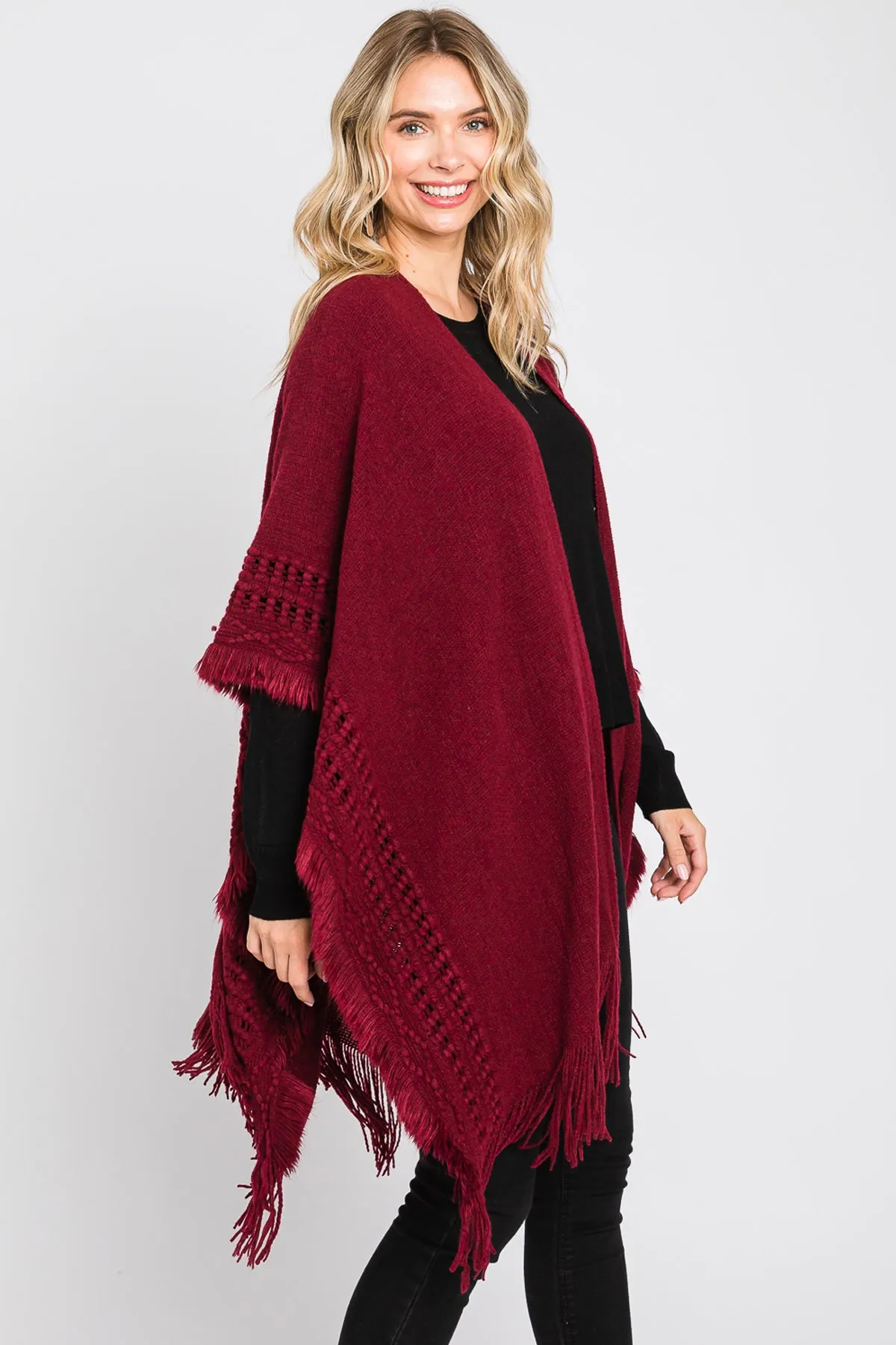 KNIT RUANA WITH FRINGE