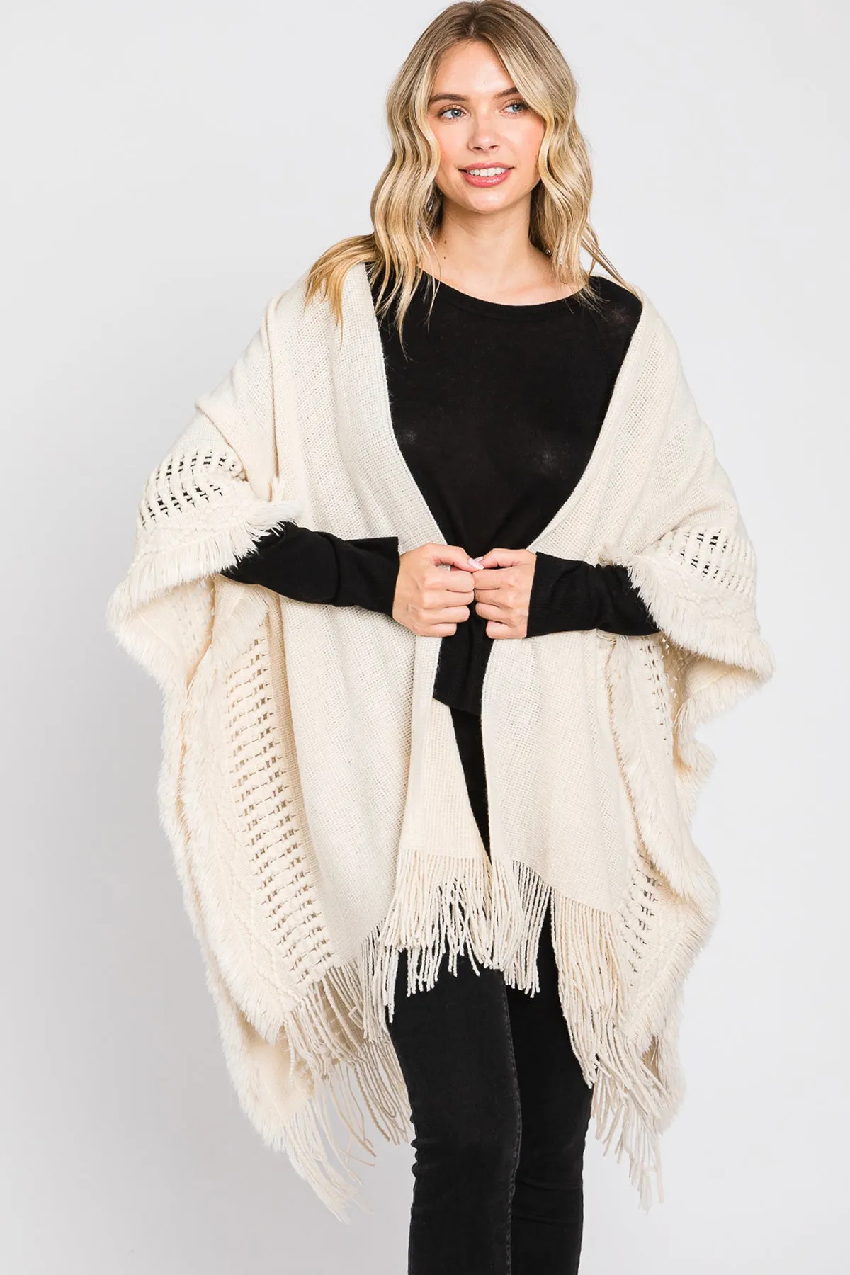 KNIT RUANA WITH FRINGE