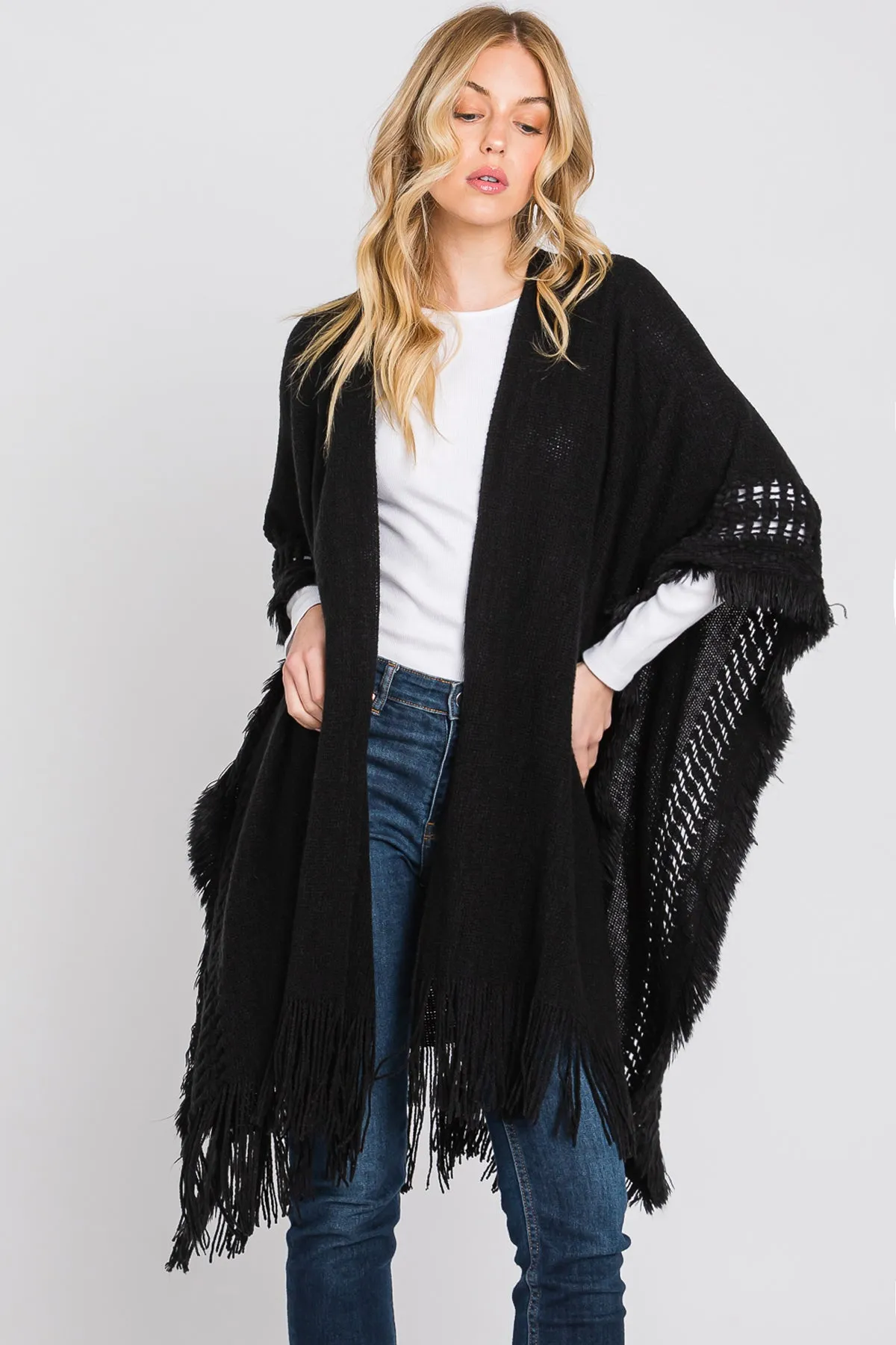 KNIT RUANA WITH FRINGE