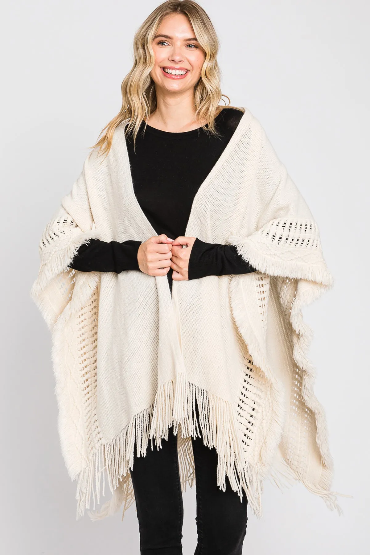 KNIT RUANA WITH FRINGE