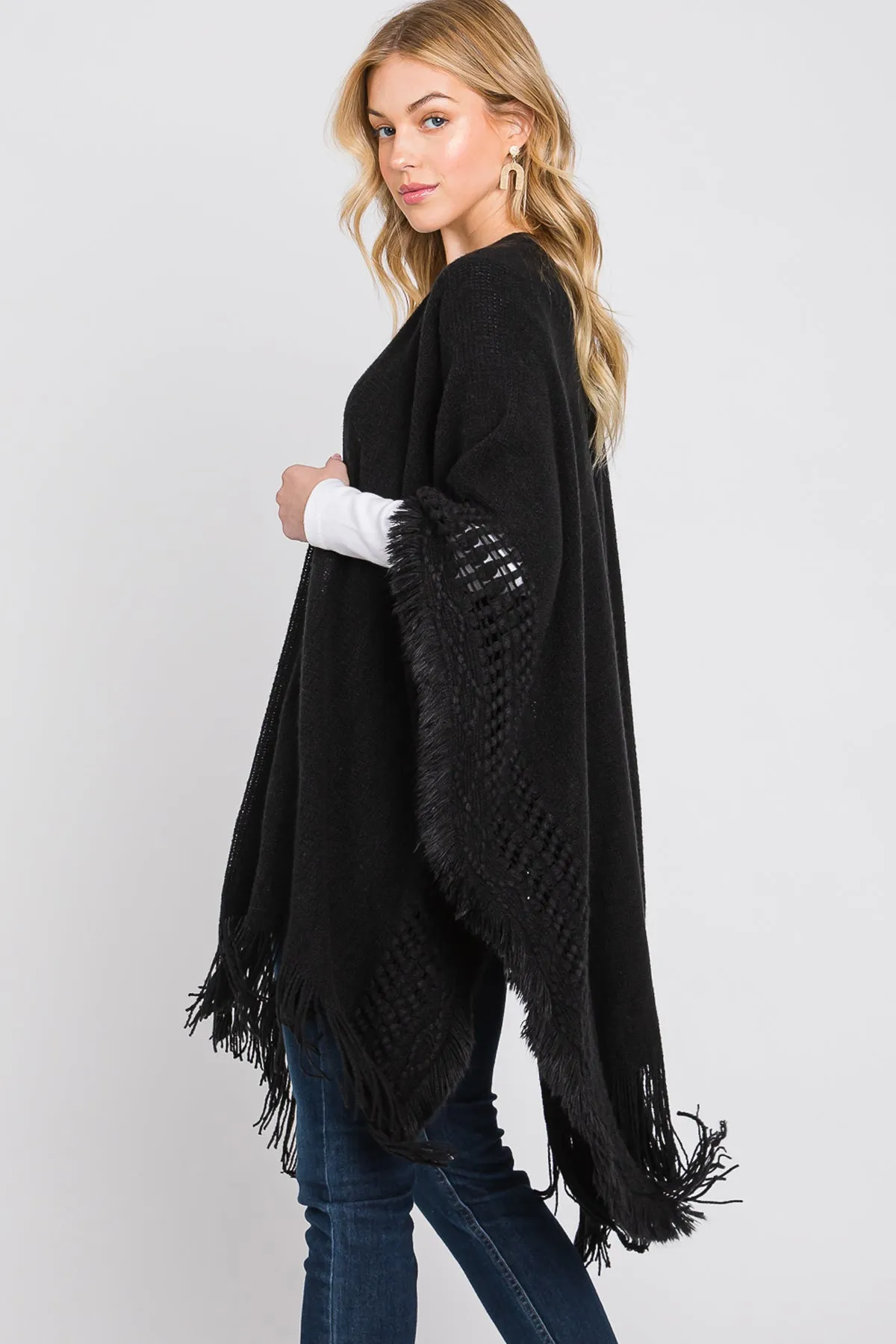 KNIT RUANA WITH FRINGE