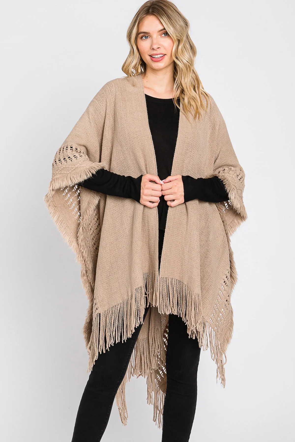 KNIT RUANA WITH FRINGE