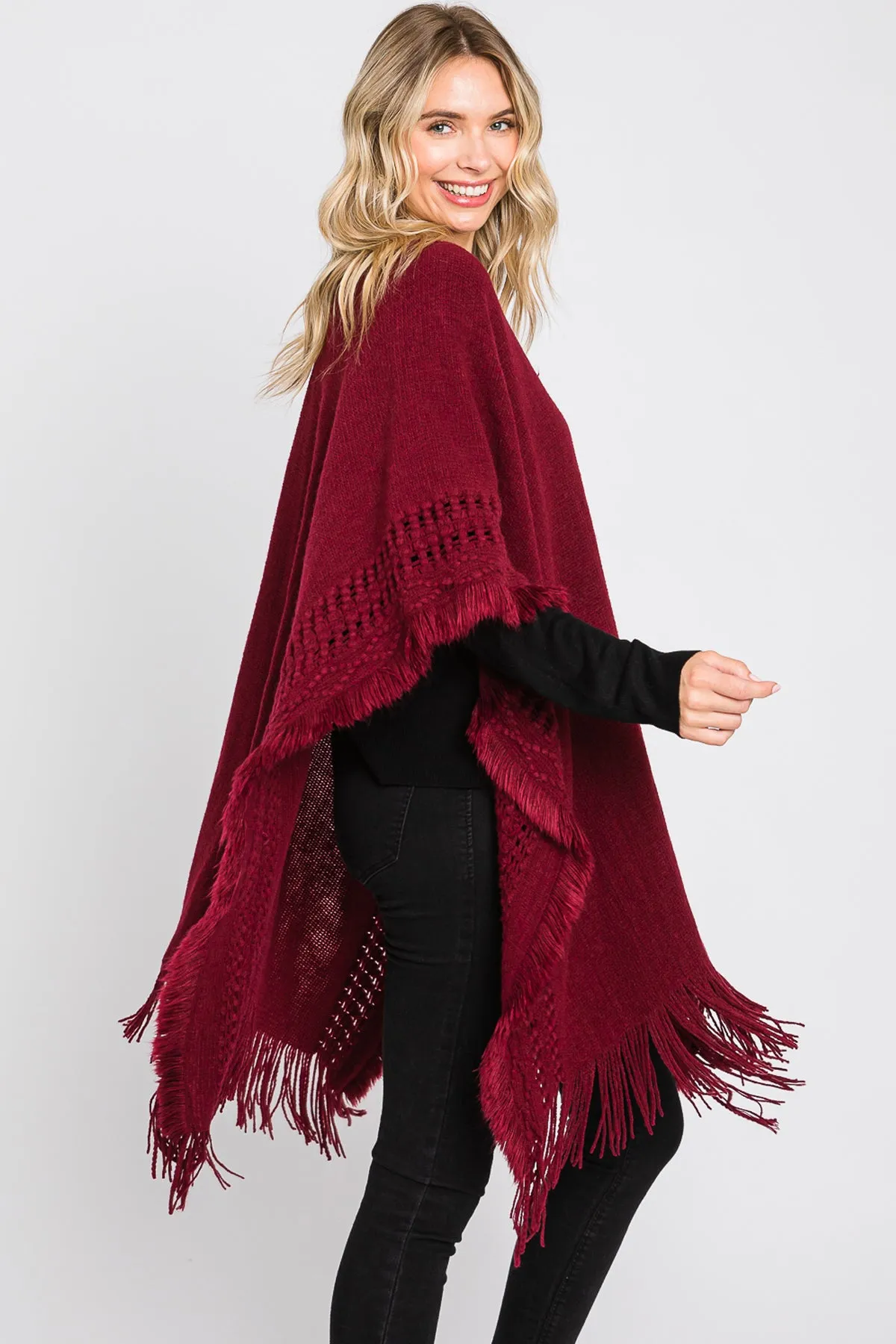 KNIT RUANA WITH FRINGE